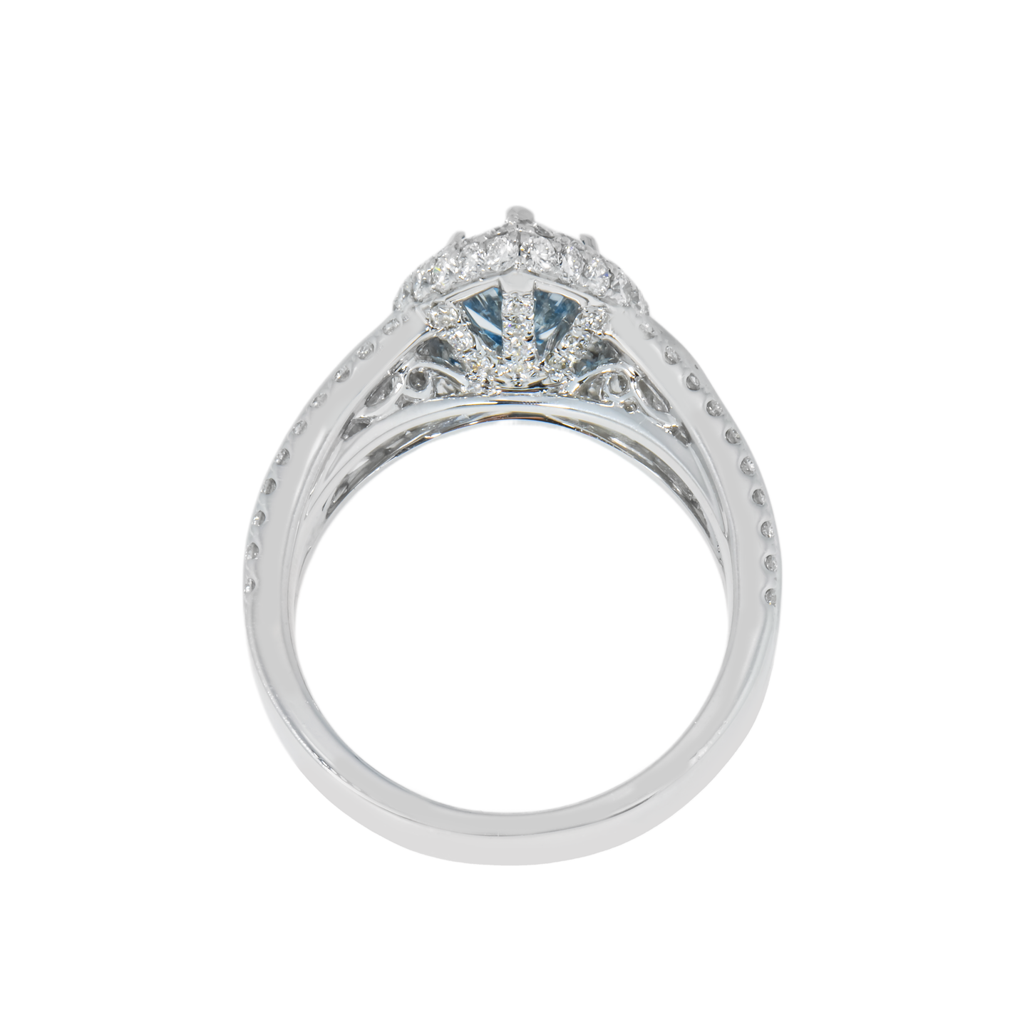 18K White Gold 1.5ctw Marquise Cut Fancy Vivid Blue Diamond Ring 3.20ctw