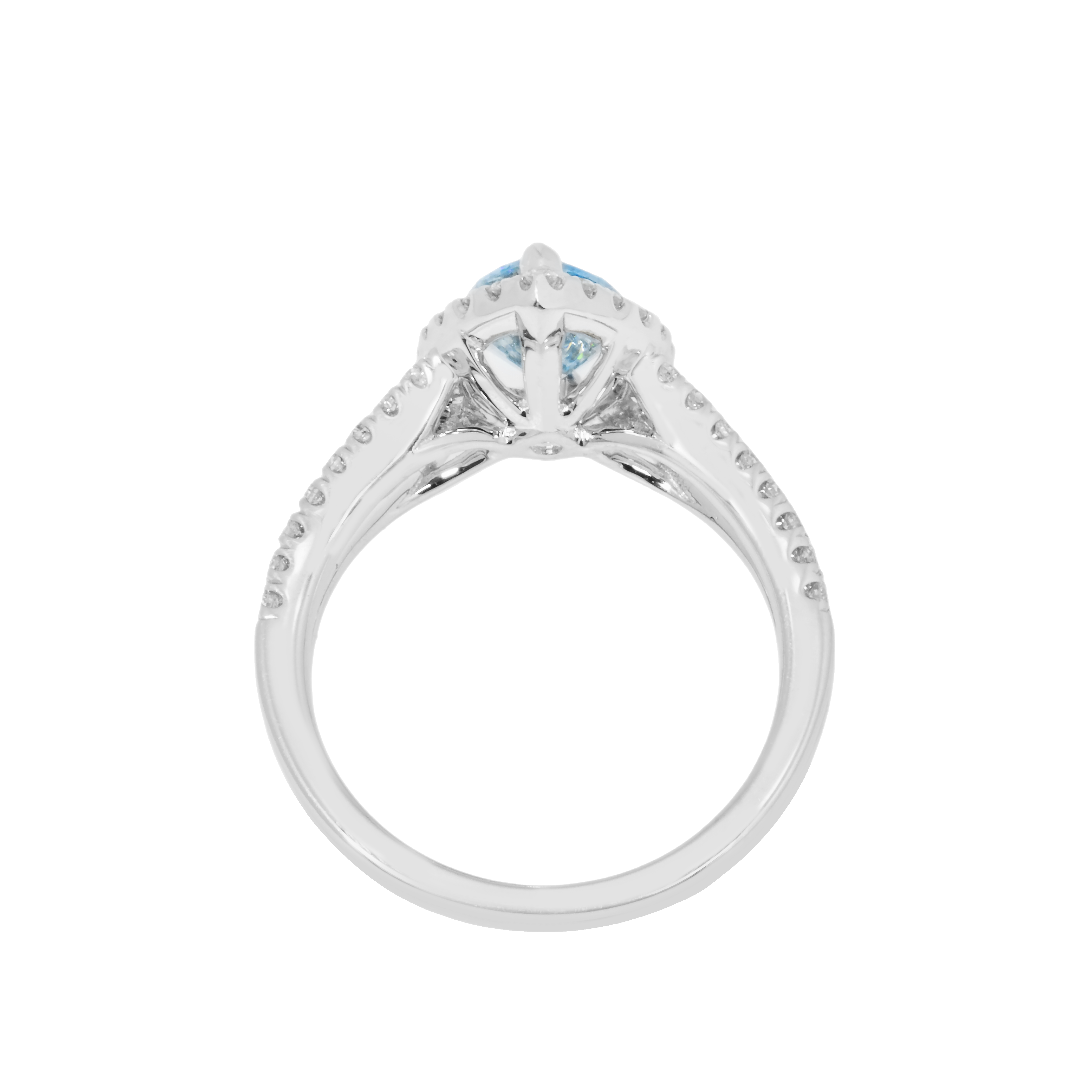 18K White Gold 1.46Ct Marquise Cut Fancy Vivid Blue Diamond Ring 1.99Ctw Bridal