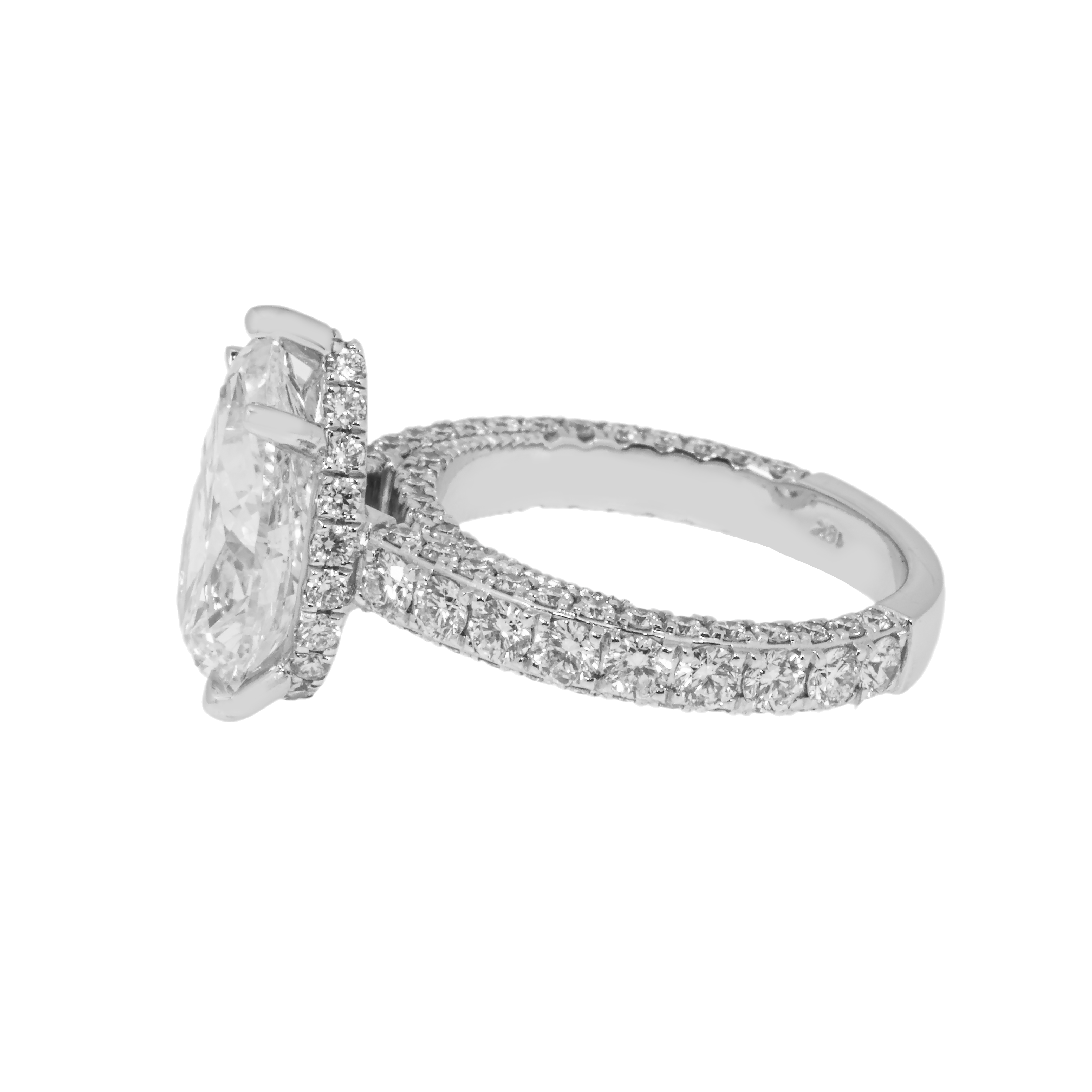 Gia 18K White Gold 4.09Ct Pear Cut Diamond Engagement Ring 6.02Ctw Bridal