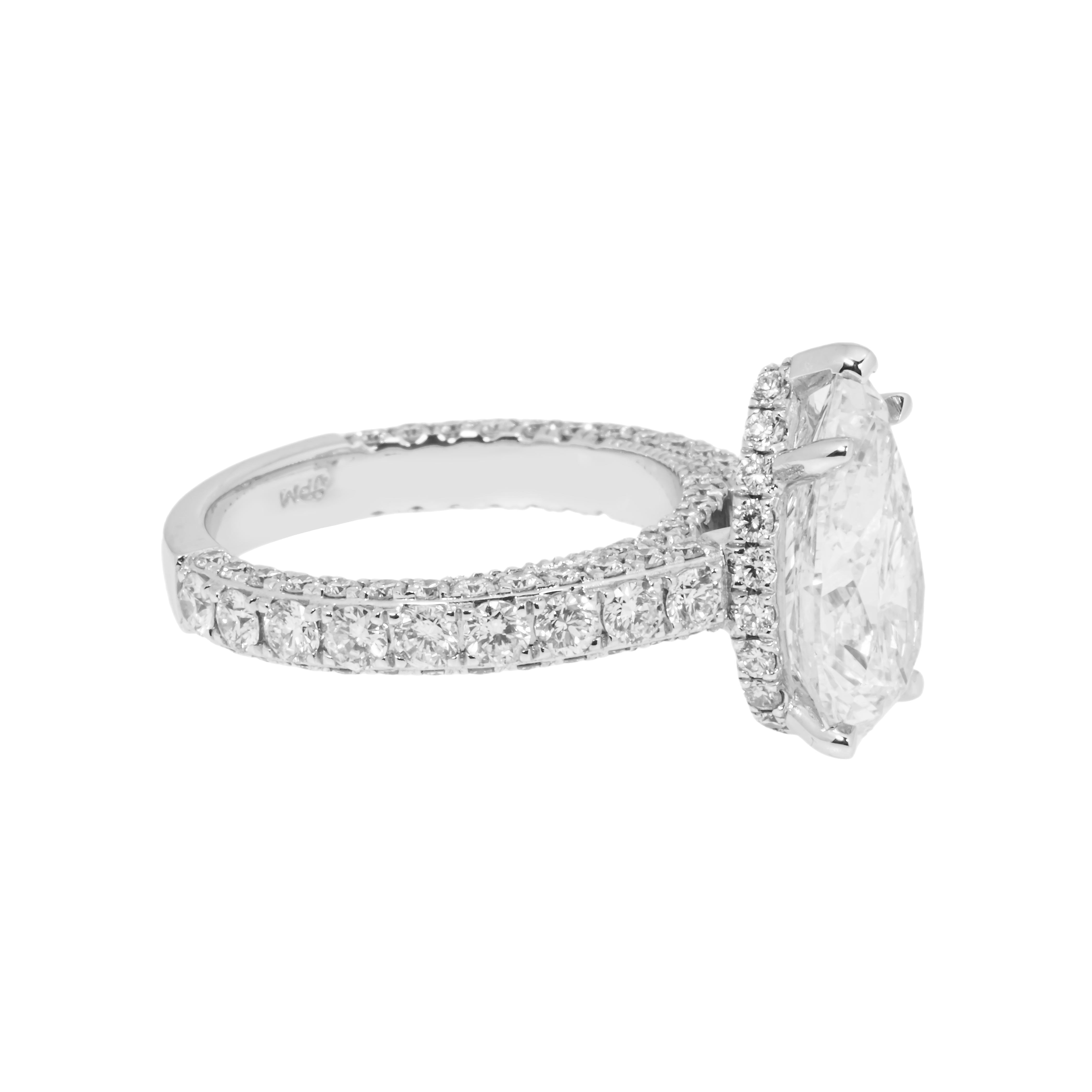 Gia 18K White Gold 4.09Ct Pear Cut Diamond Engagement Ring 6.02Ctw Bridal