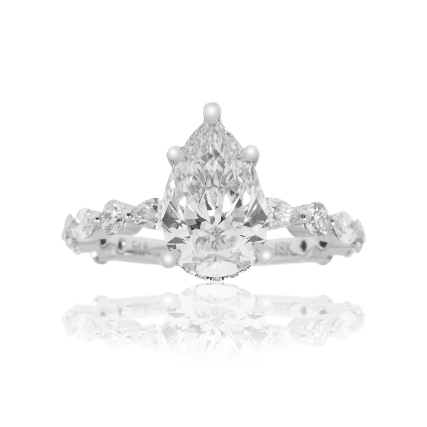 18K White Gold 2.29ct Pear Cut Diamond Engagement Ring 3.29ctw