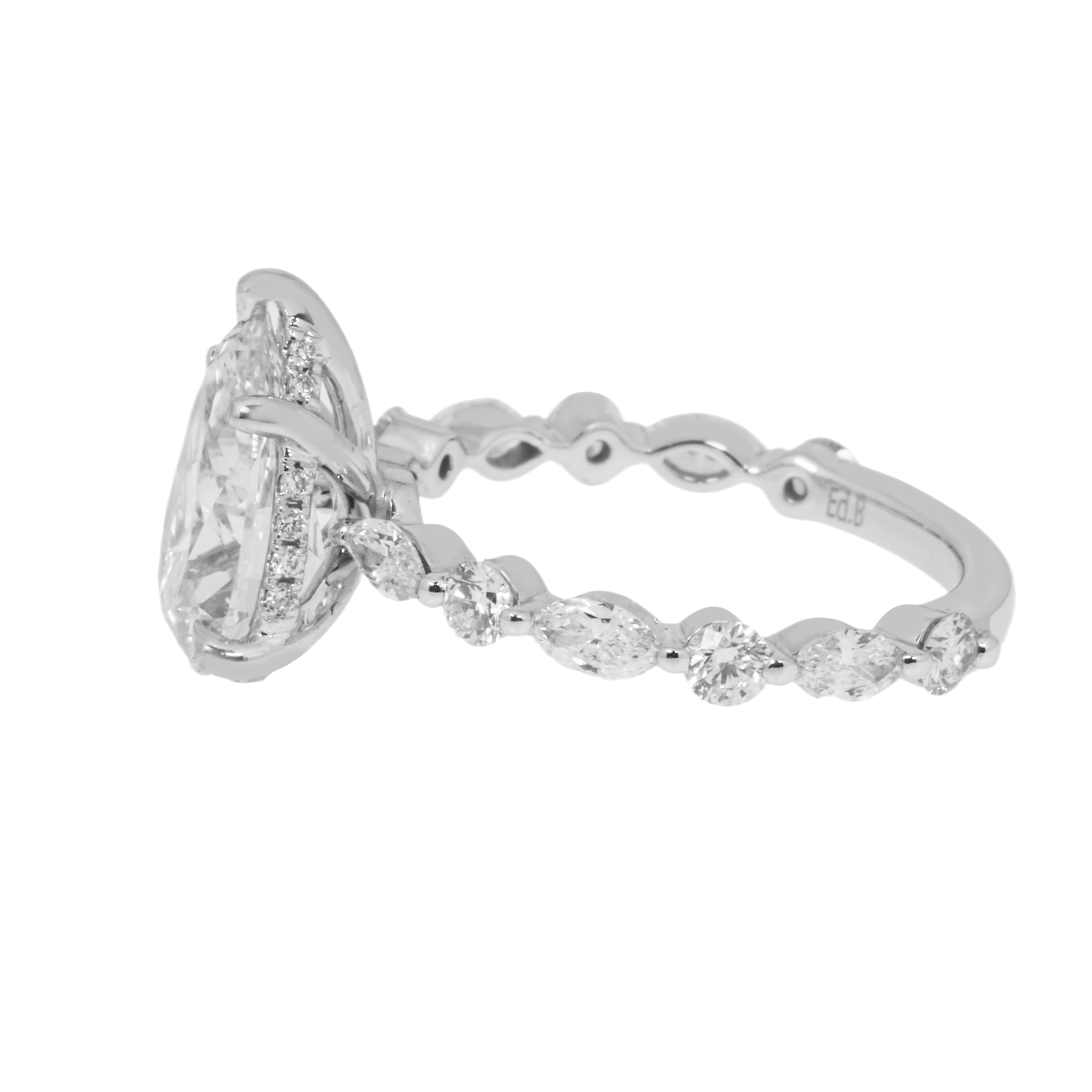 18K White Gold 2.29Ct Pear Cut Diamond Engagement Ring 3.29Ctw Bridal