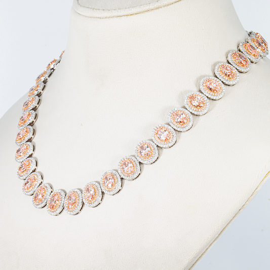 14K White Gold Oval Cut Fancy Pink Diamond Necklace W/ Halo 52.03ct