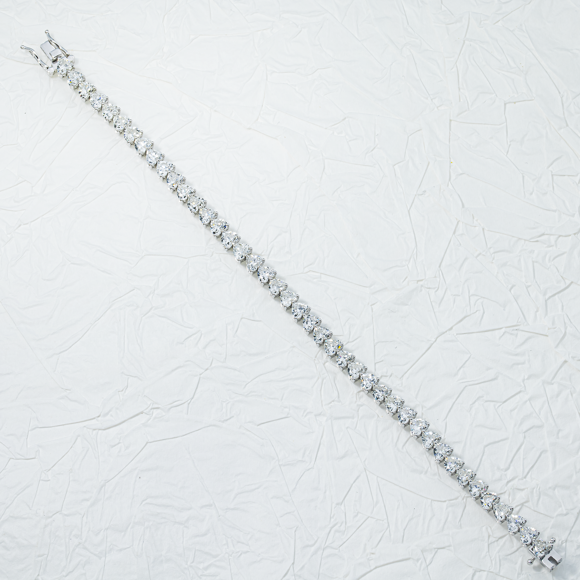14K White Gold Heart Cut Diamond Tennis Bracelet 11.41ct