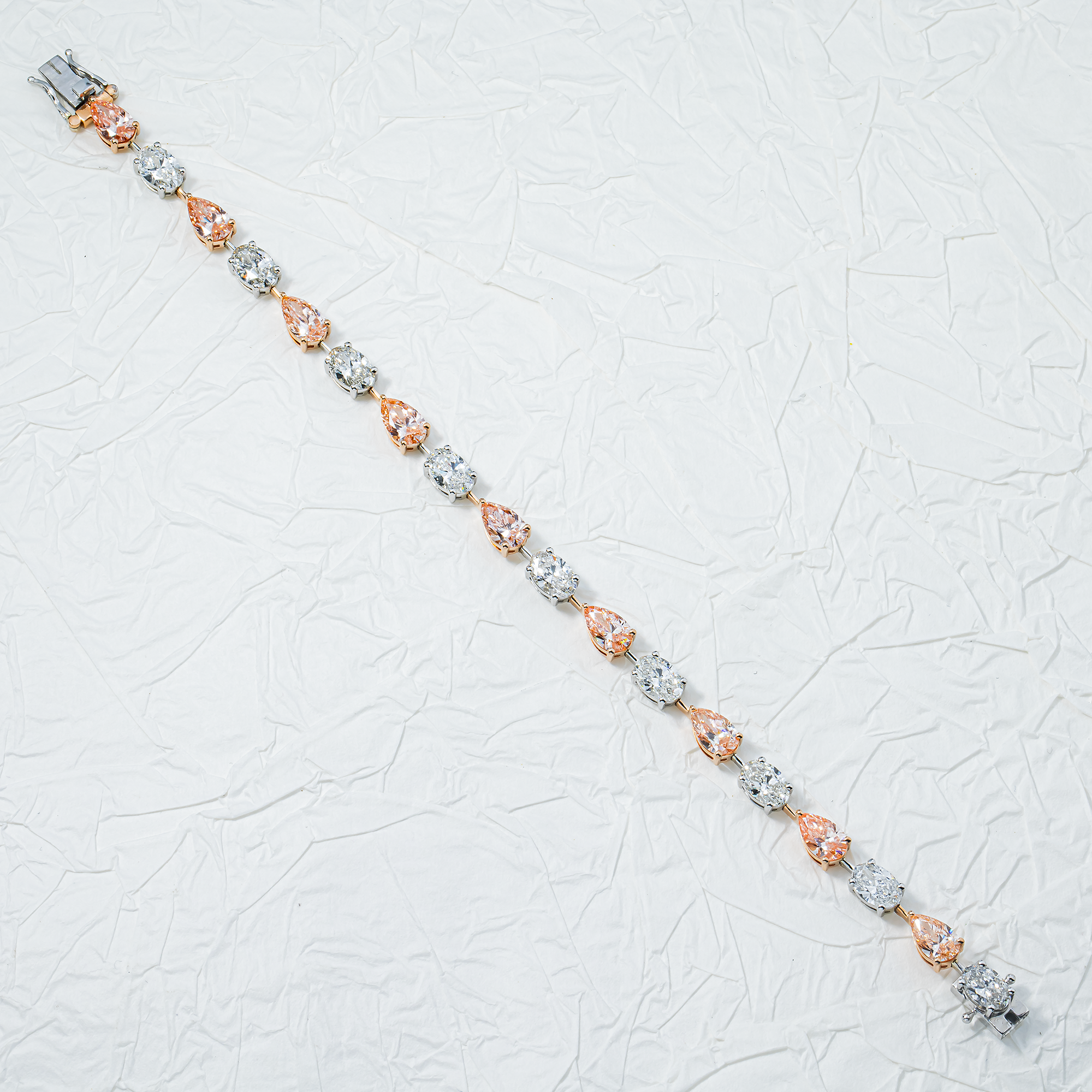 14K Two Tone Multi Cut Fancy Pink & White Diamond Satellite Bracelet 13.49ct