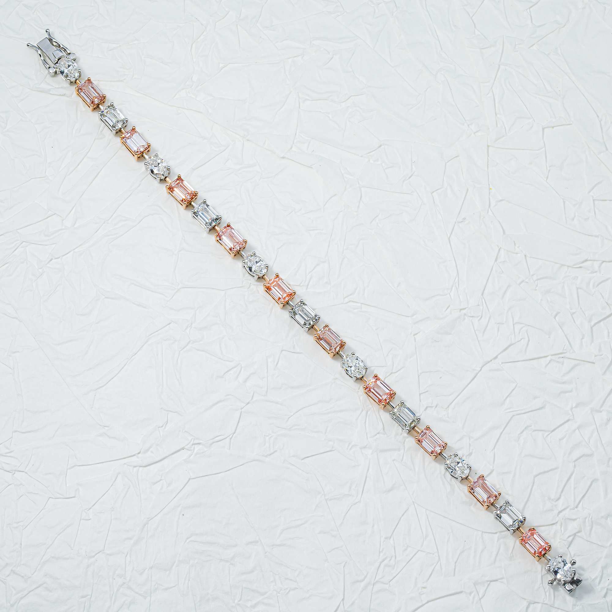 14K Two Tone Multi Cut Fancy Pink & White Diamond Satellite Bracelet 15.38ct