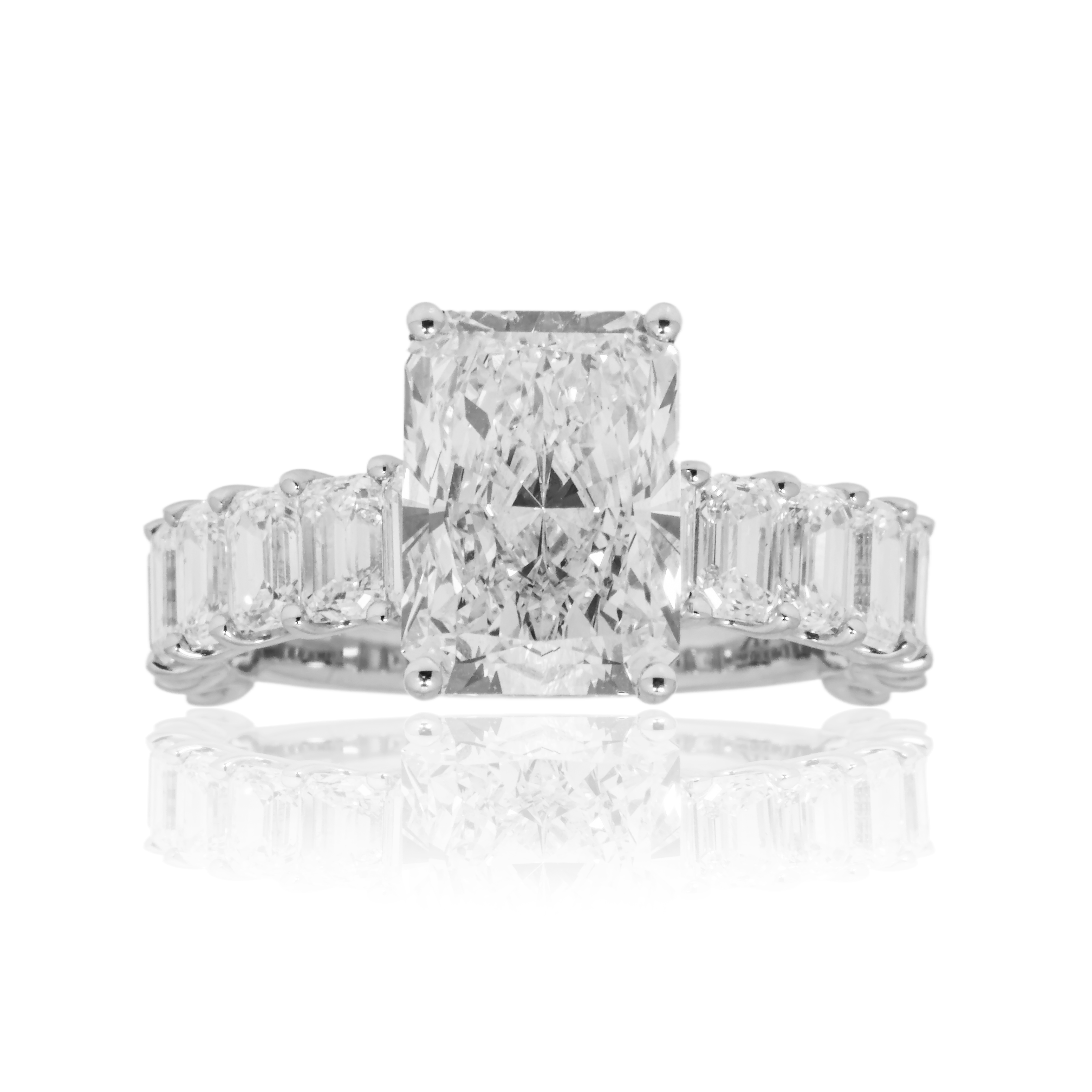 14K White Gold 3.55Ct Radiant Cut Diamond Engagement Ring 6.64Ctw Bridal