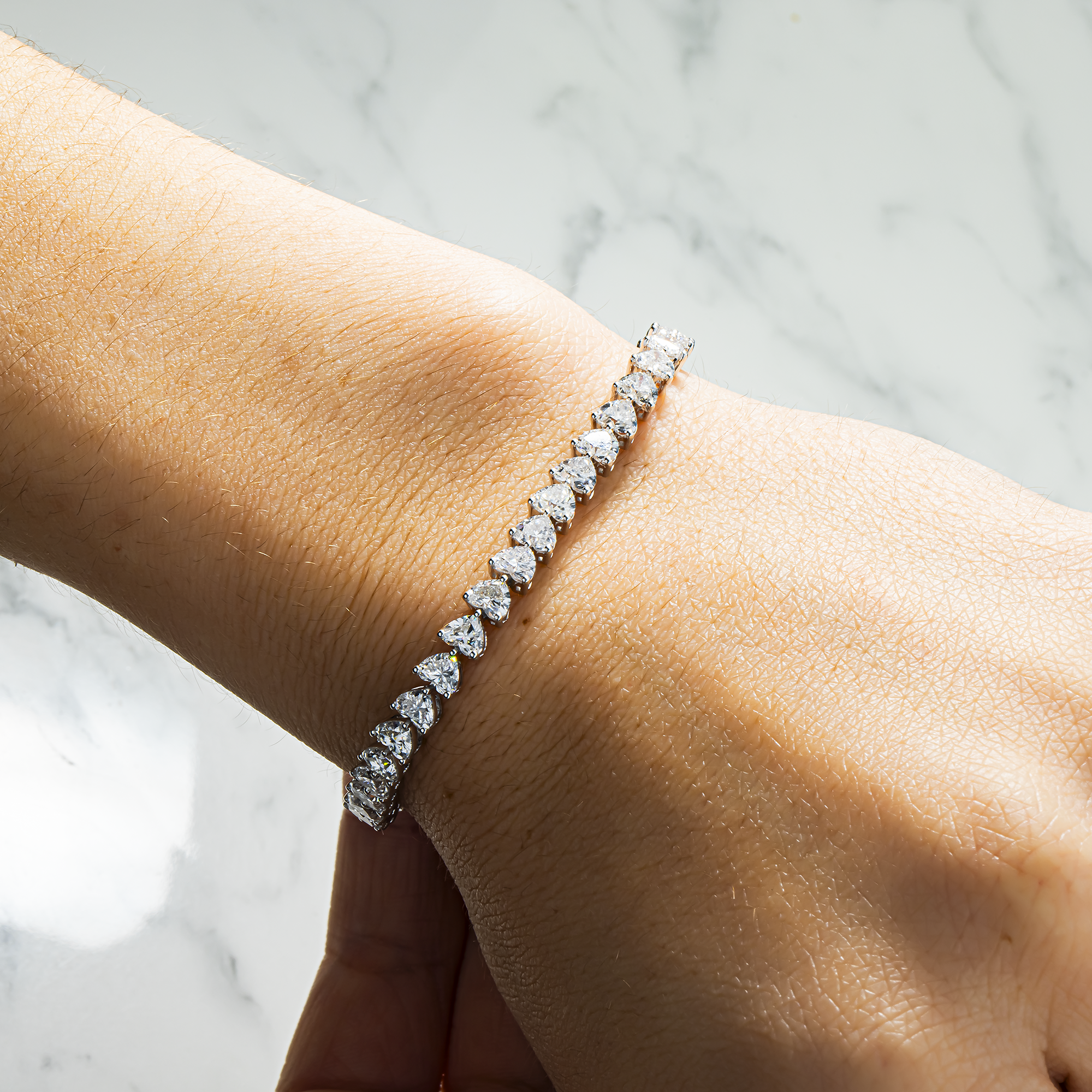 14K White Gold Heart Cut Diamond Tennis Bracelet 11.41ct