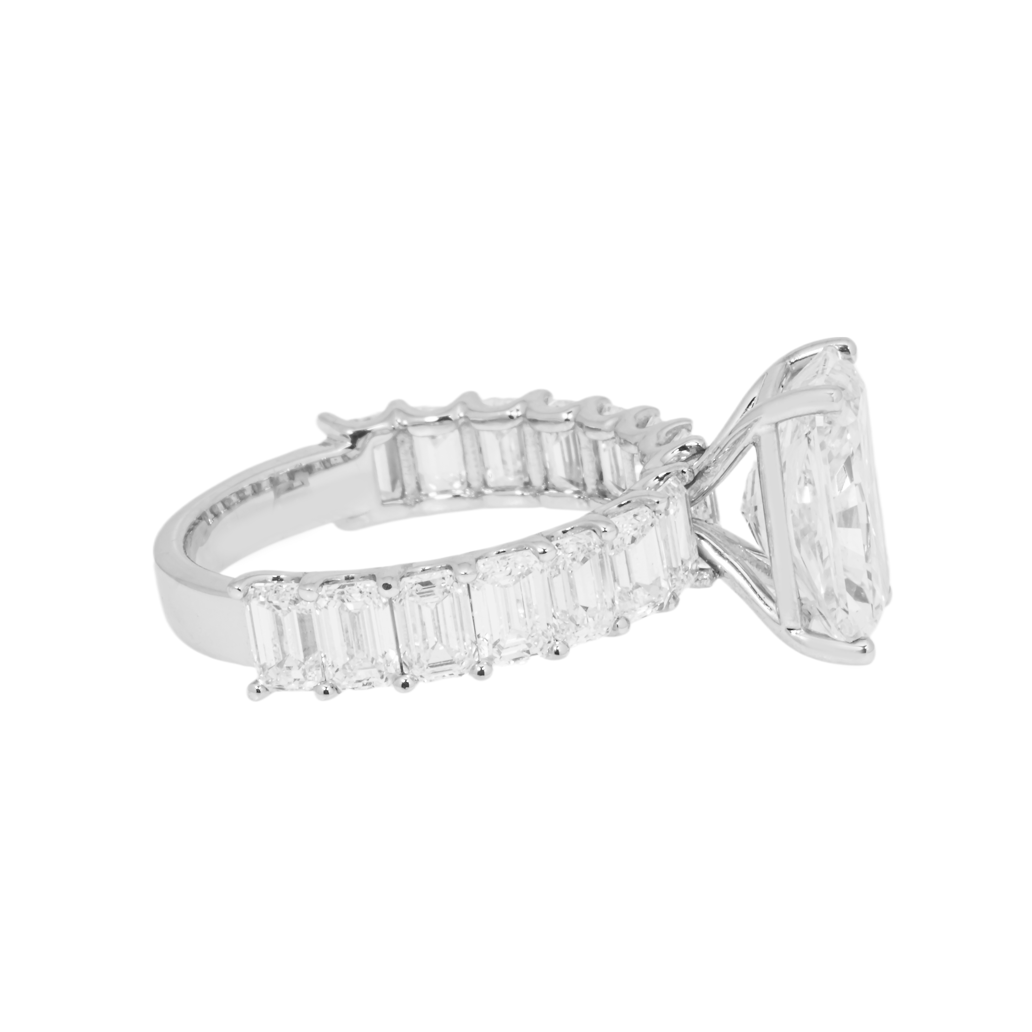 14K White Gold 3.55Ct Radiant Cut Diamond Engagement Ring 6.64Ctw Bridal