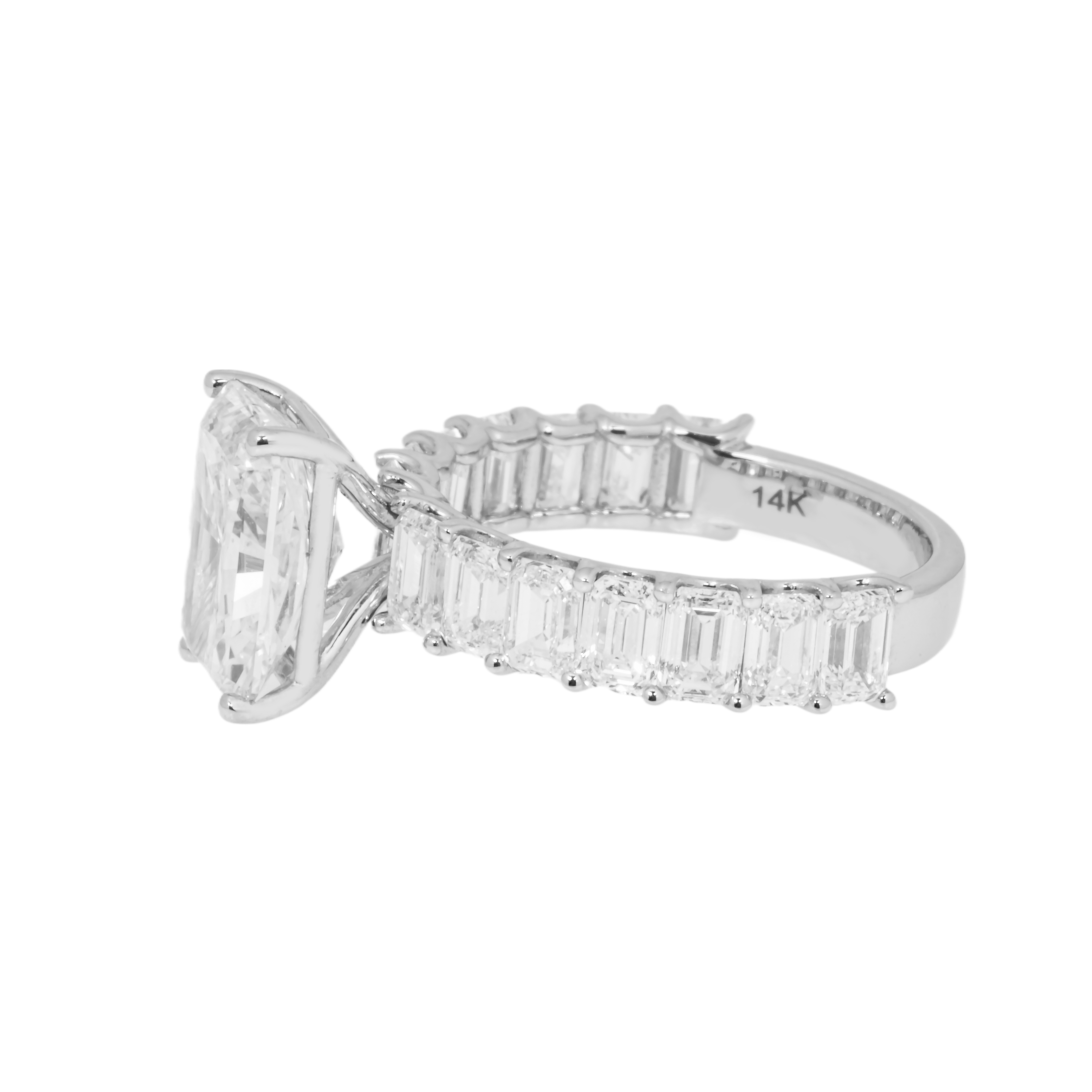 14K White Gold 3.55Ct Radiant Cut Diamond Engagement Ring 6.64Ctw Bridal