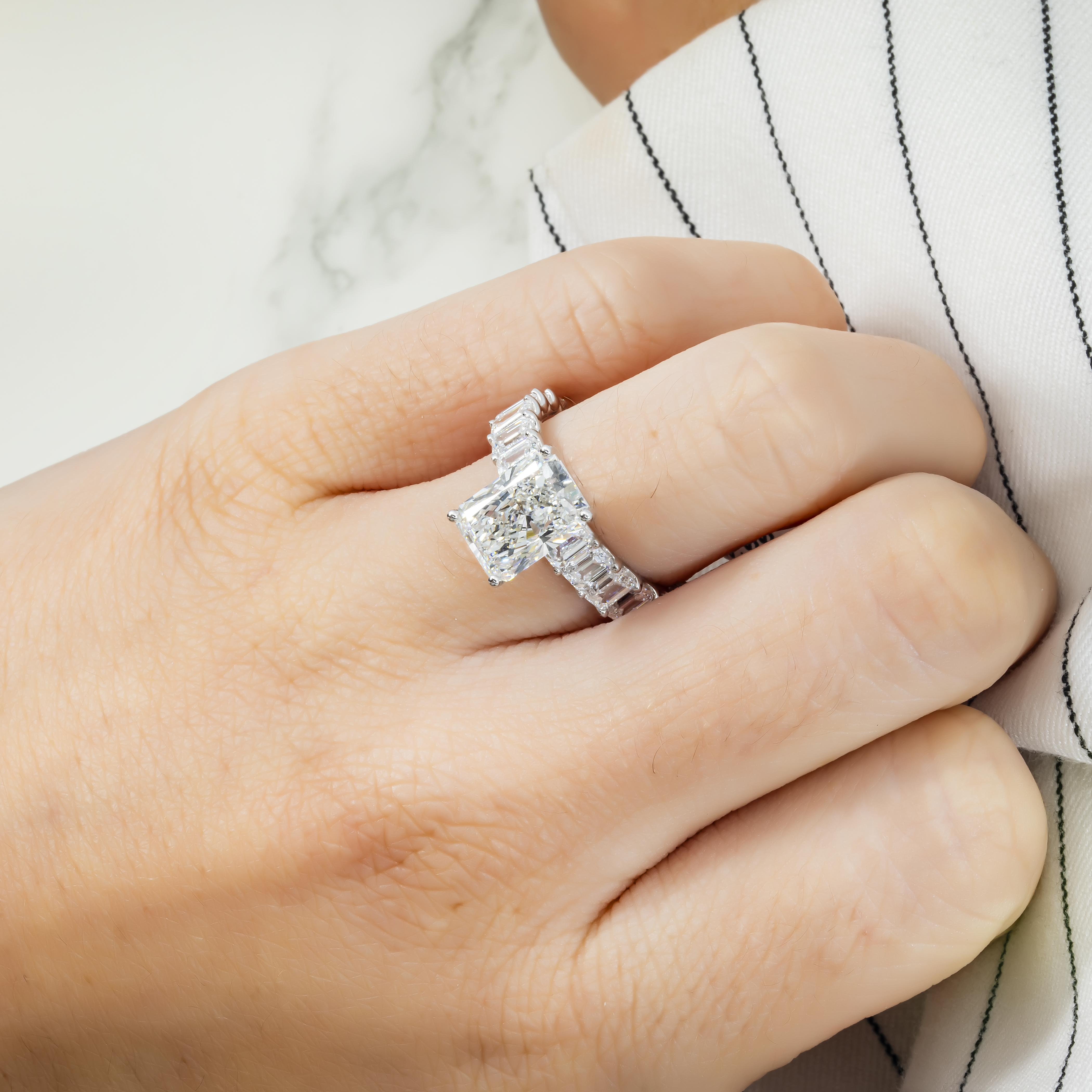 14K White Gold 3.55Ct Radiant Cut Diamond Engagement Ring 6.64Ctw Bridal