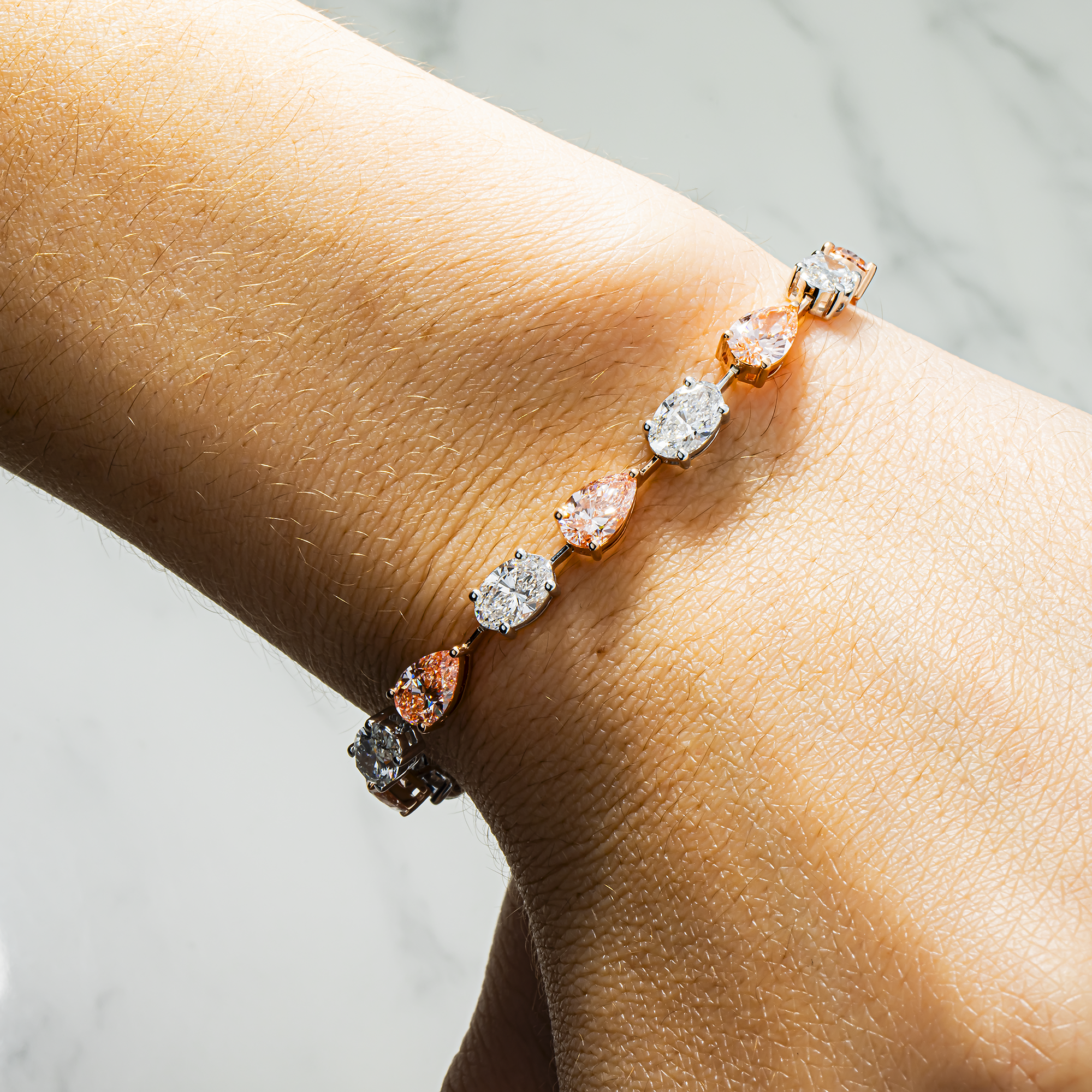 14K Two Tone Multi Cut Fancy Pink & White Diamond Satellite Bracelet 13.49ct