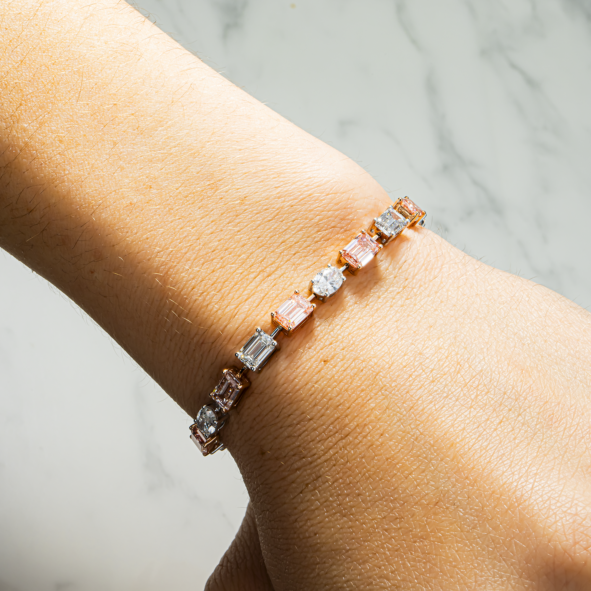 14K Two Tone Multi Cut Fancy Pink & White Diamond Satellite Bracelet 15.38ct