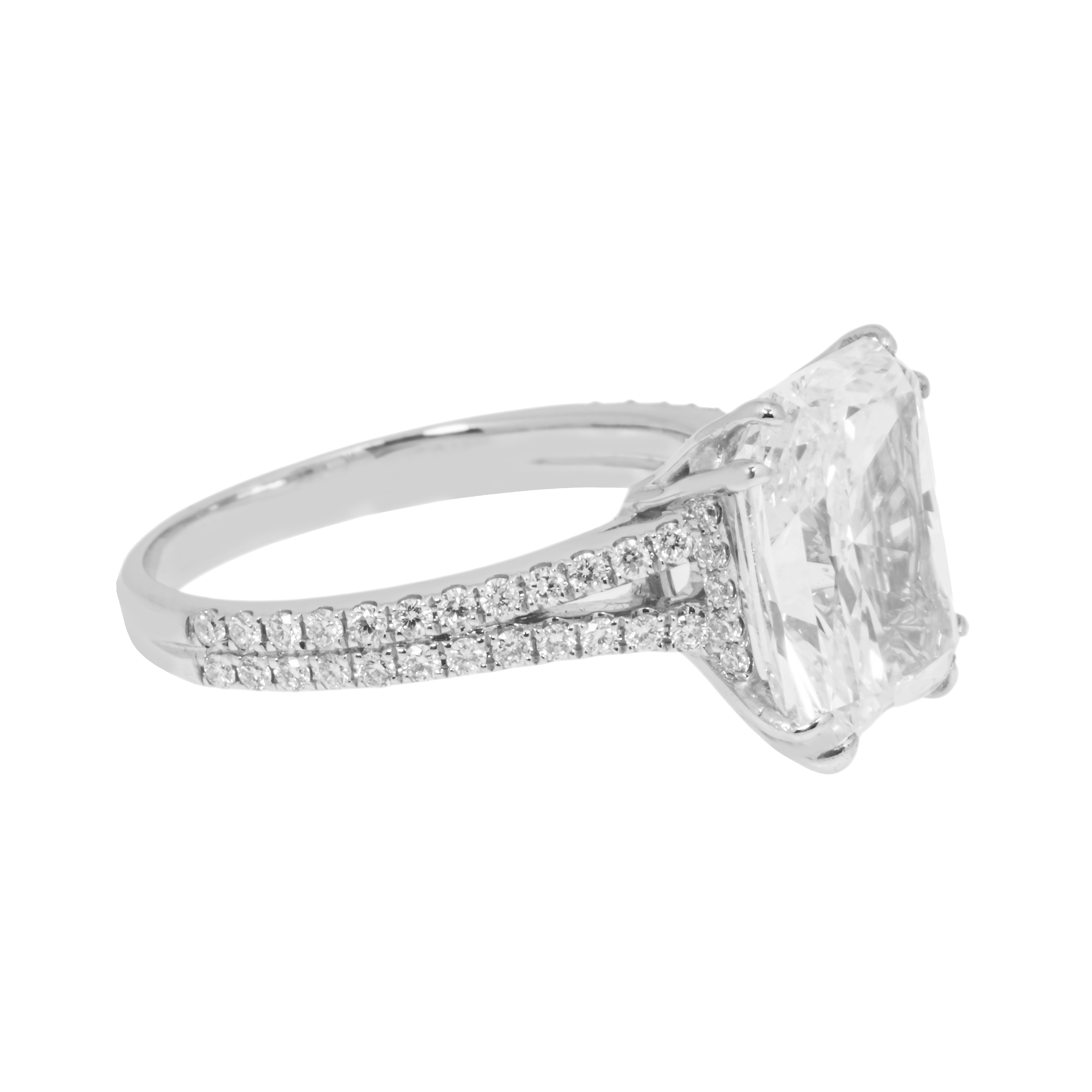 18K White Gold 4.41Ct Elongated Cushion Cut Diamond Engagement Ring Bridal