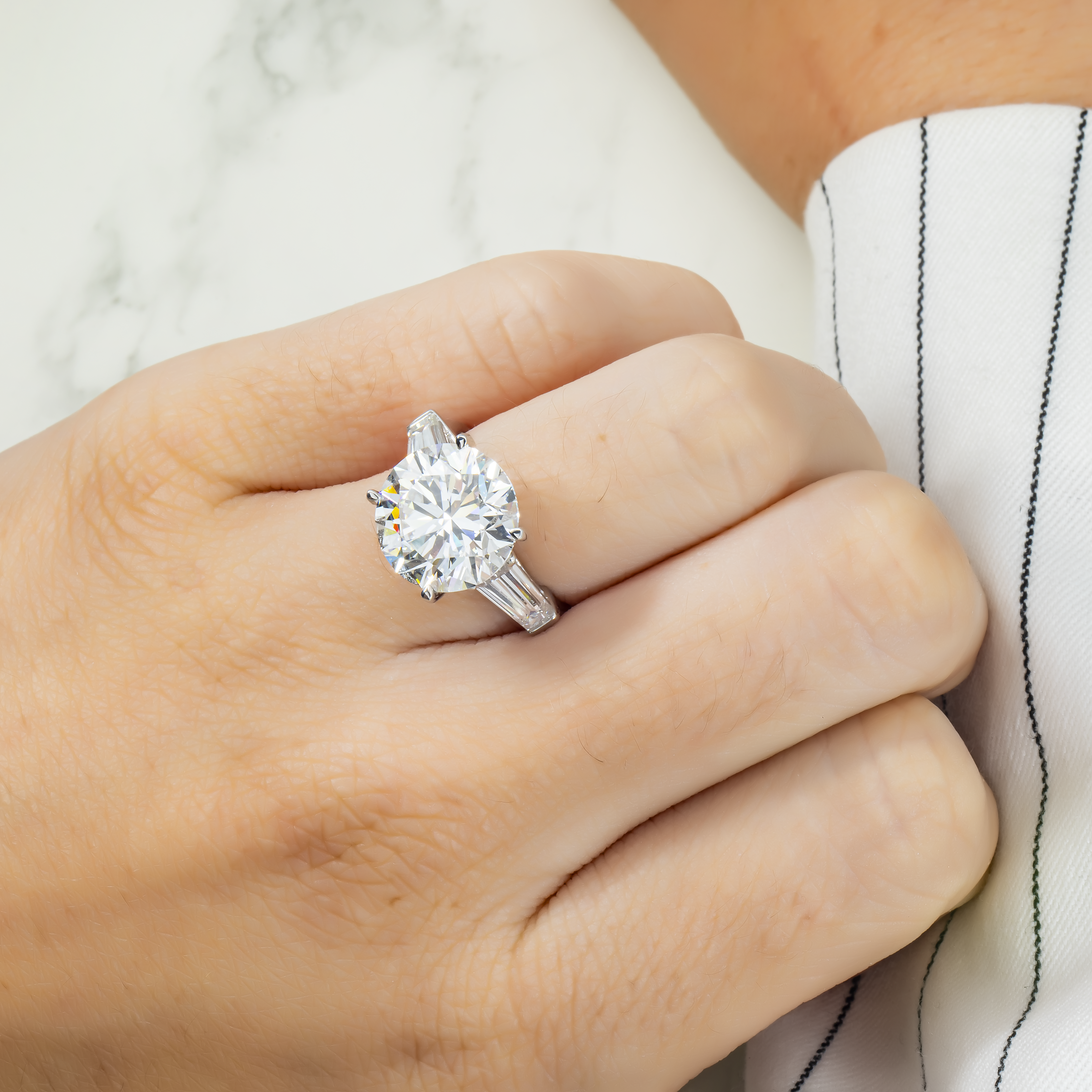 18K White Gold 7Ct Round Cut Triple Diamond Engagement Ring 8.51Ctw Bridal