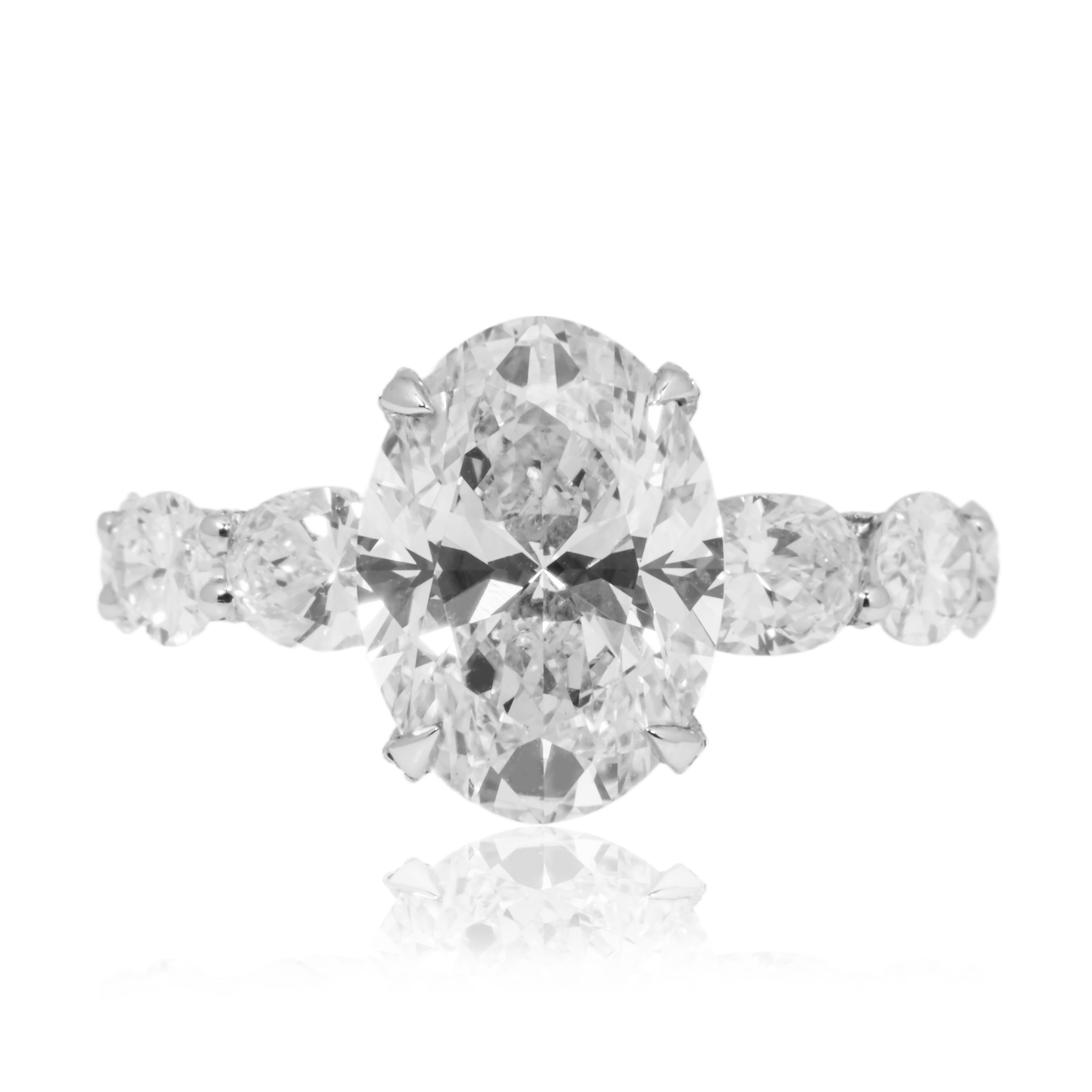 18K White Gold 4.51Ct Oval Cut Diamond Engagement Ring 7.86Ctw Bridal