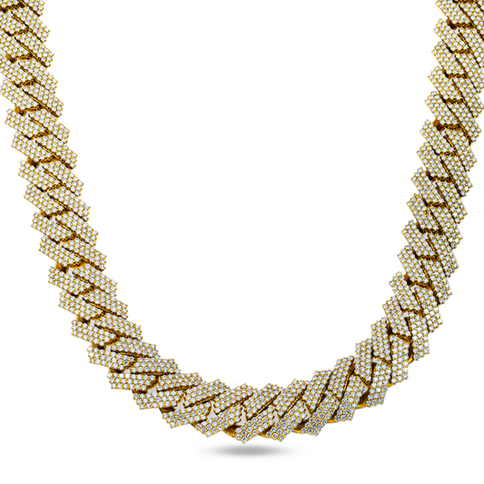 14K Yellow Gold Round Diamond Cuban Link Chain 57.0ct