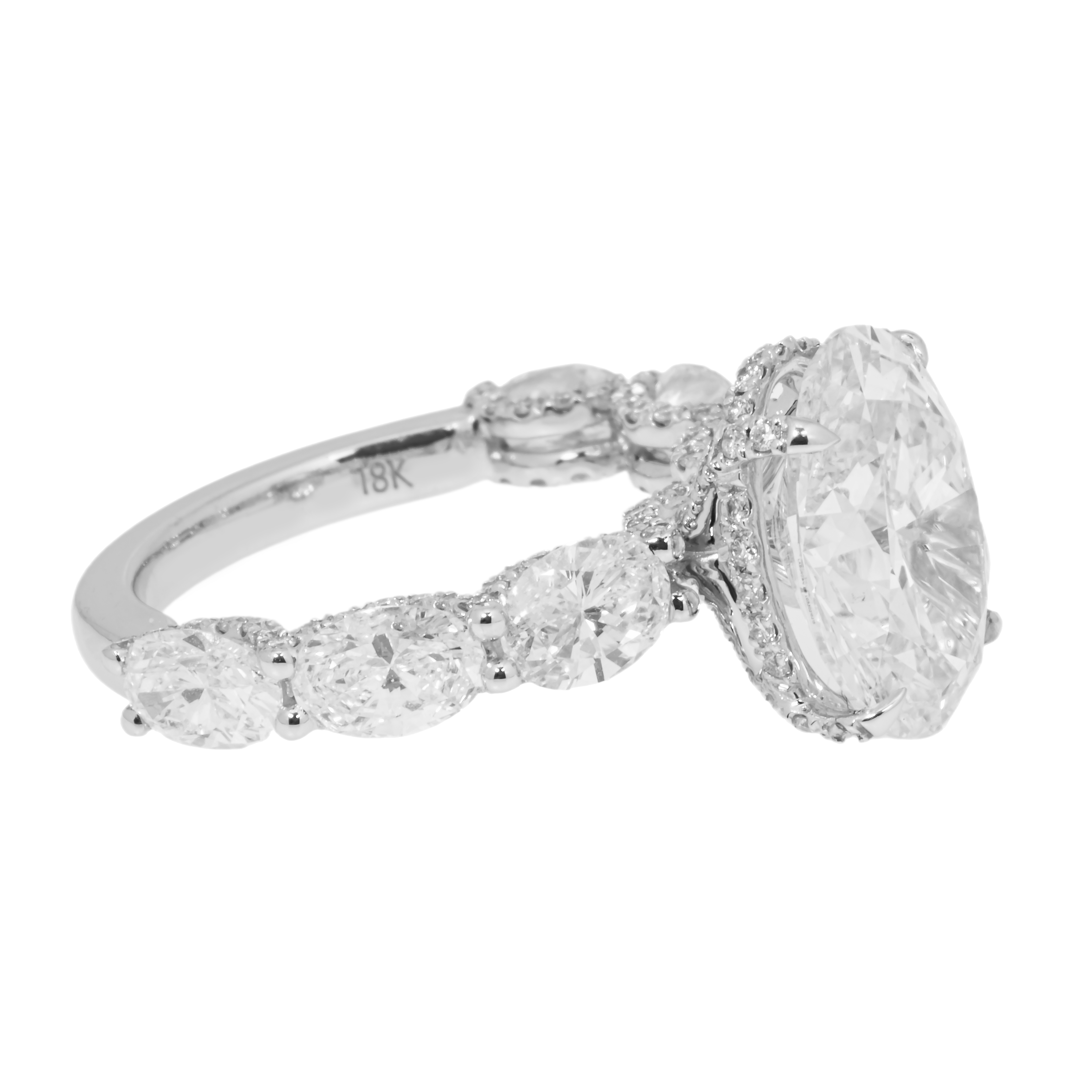 18K White Gold 4.51Ct Oval Cut Diamond Engagement Ring 7.86Ctw Bridal