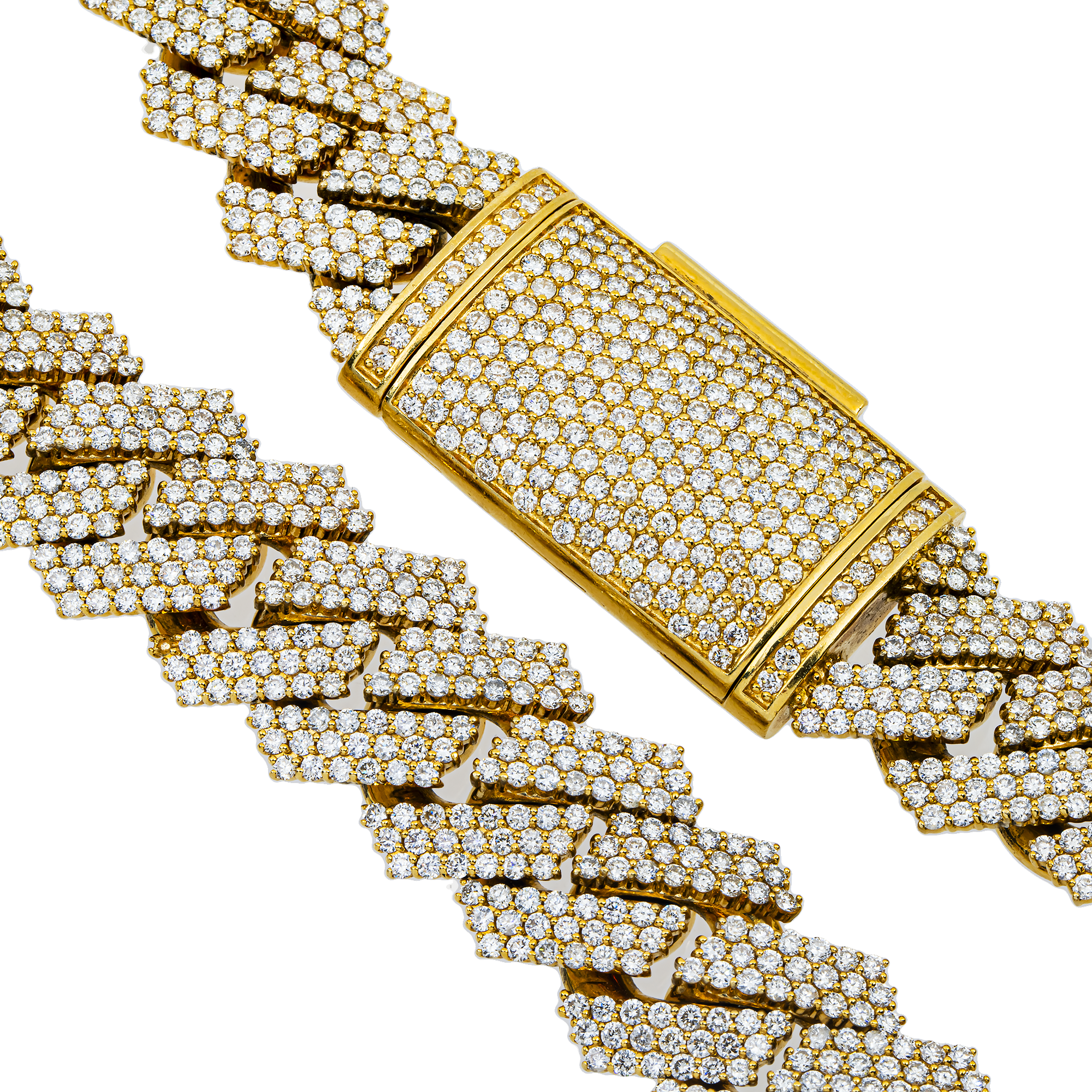 14K Yellow Gold Round Diamond Cuban Link Chain 57.0ct