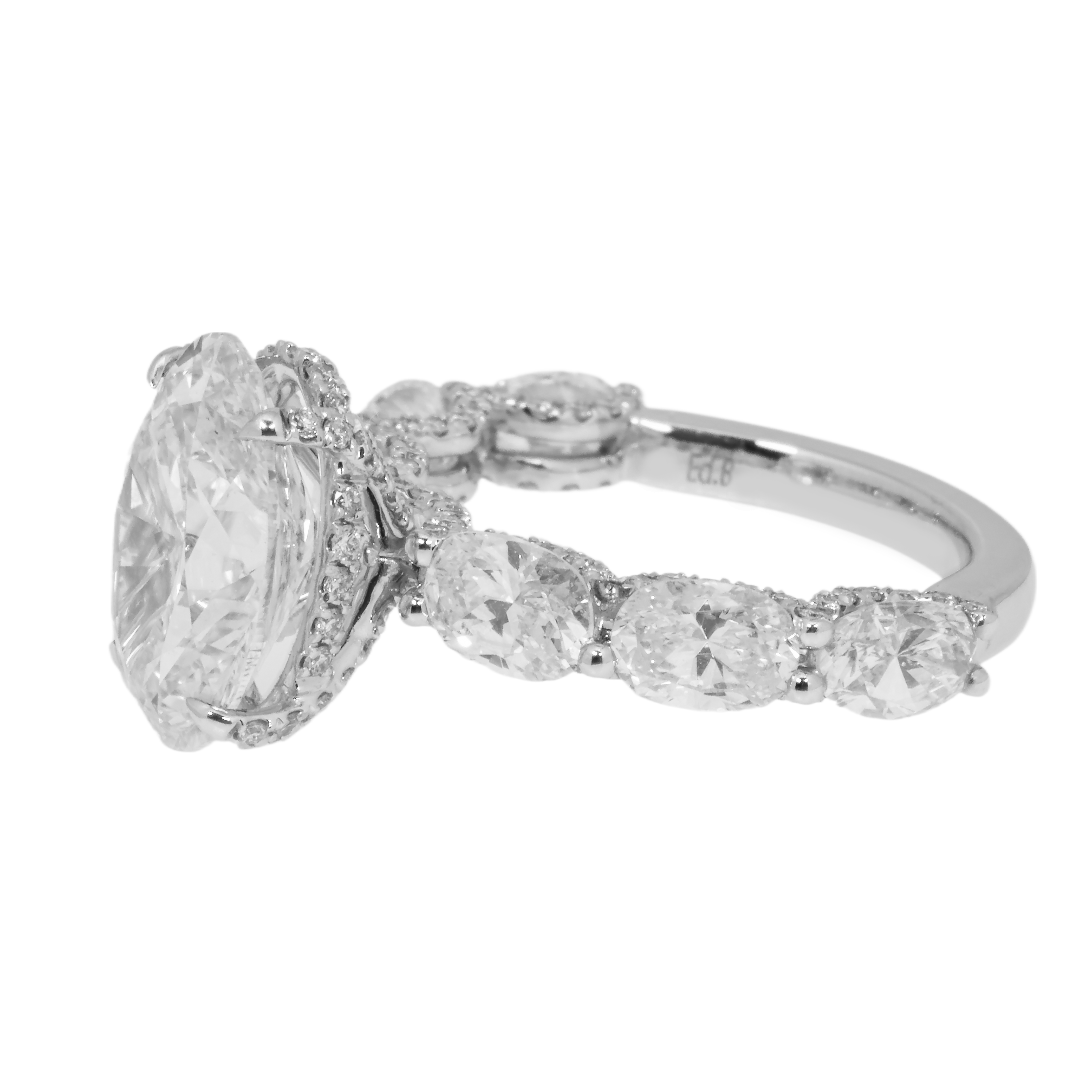18K White Gold 4.51Ct Oval Cut Diamond Engagement Ring 7.86Ctw Bridal