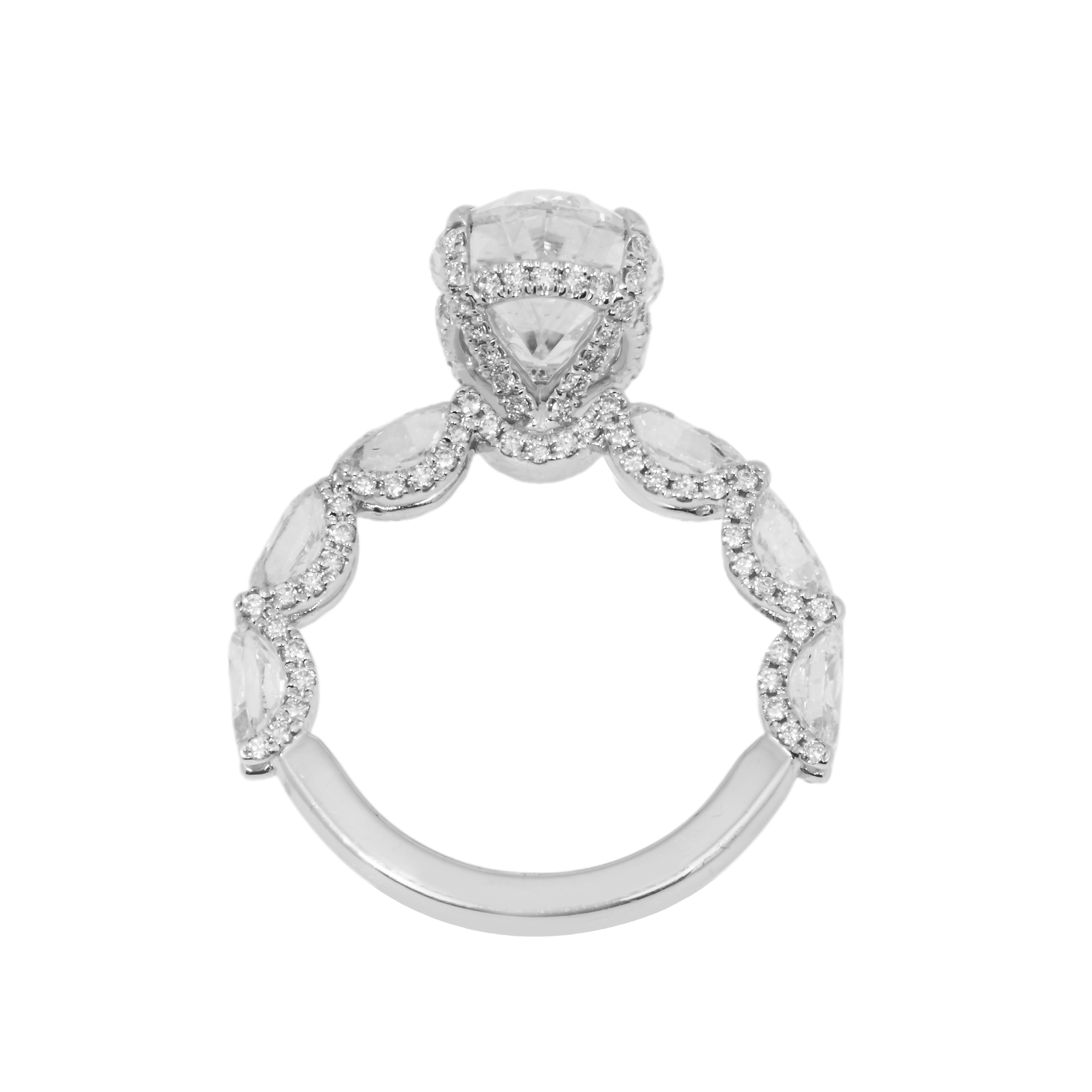 18K White Gold 4.51Ct Oval Cut Diamond Engagement Ring 7.86Ctw Bridal