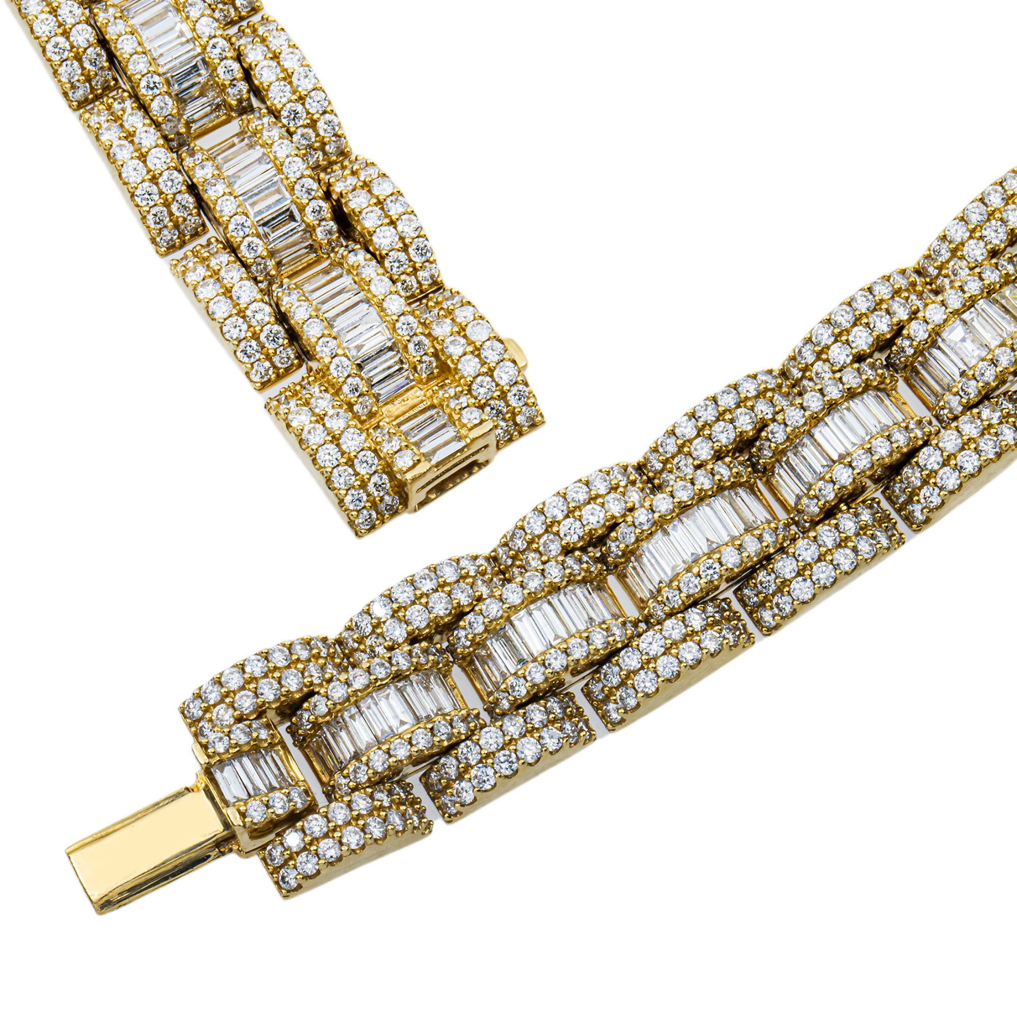 14K Yellow Gold Round & Baguette Cut Diamond Chain 46.69ct