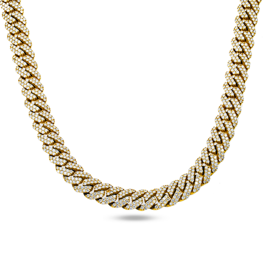 14K Yellow Gold Round Diamond Cuban Link Chain 34.0ct