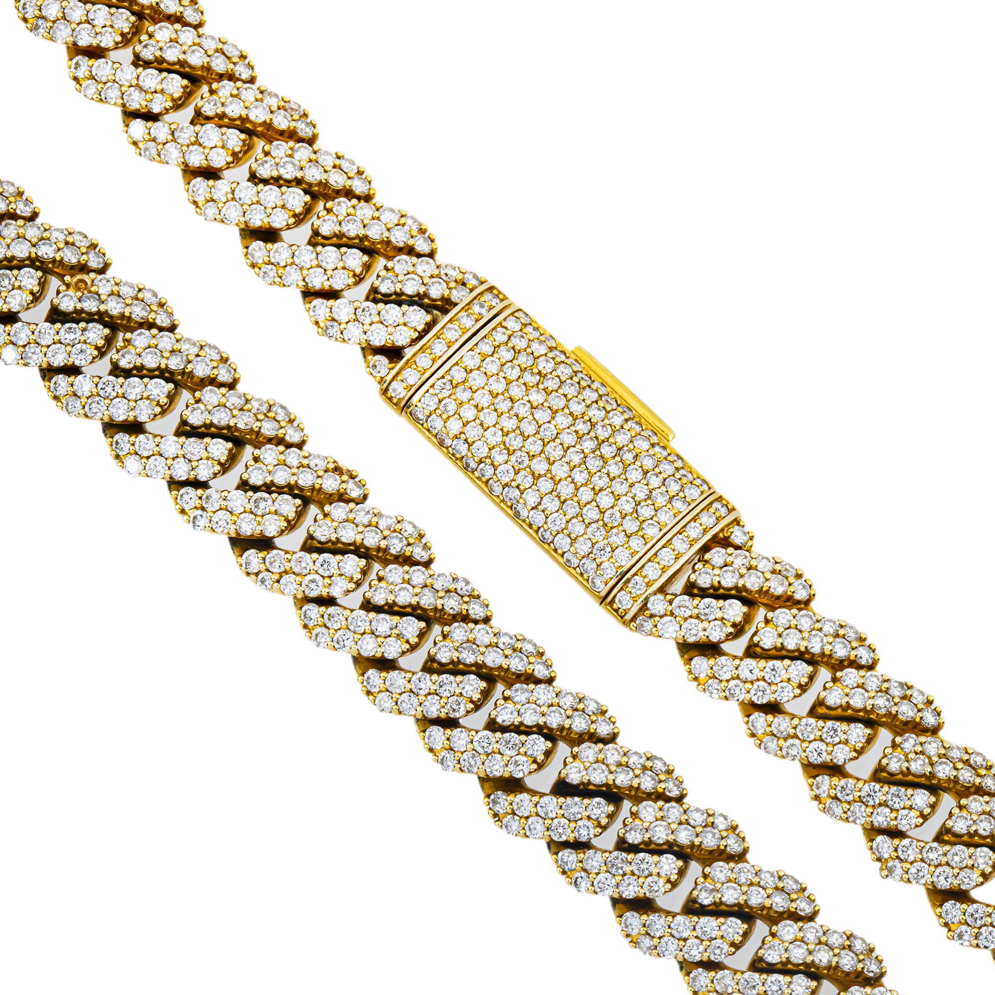 14K Yellow Gold Round Diamond Cuban Link Chain 34.0ct