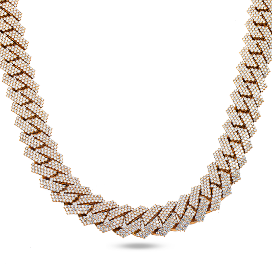 14K Rose Gold Round Diamond Cuban Link Chain 57.0ct