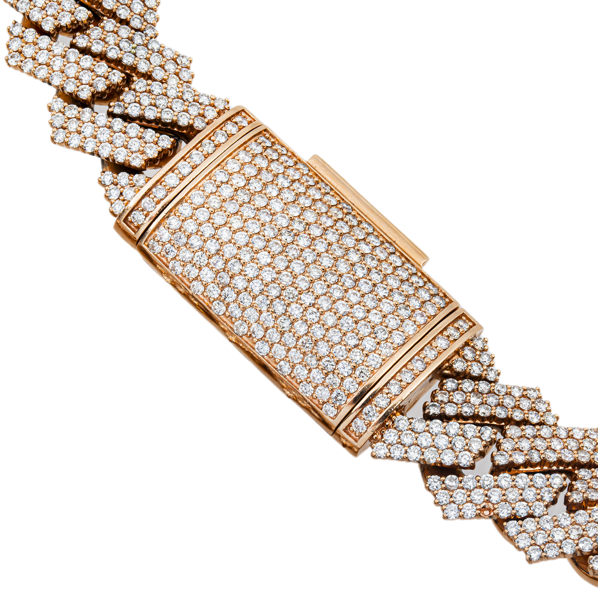 14K Rose Gold Round Diamond Cuban Link Chain 57.0ct