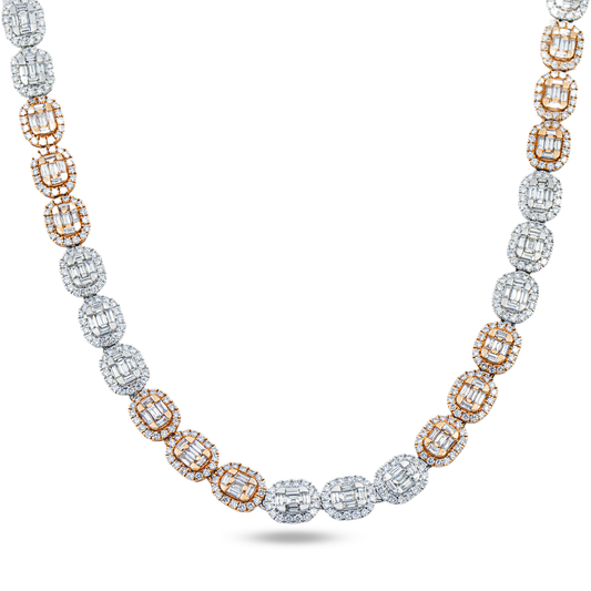 14K Two Tone Round & Baguette Cut Diamond Chain 23.74ct