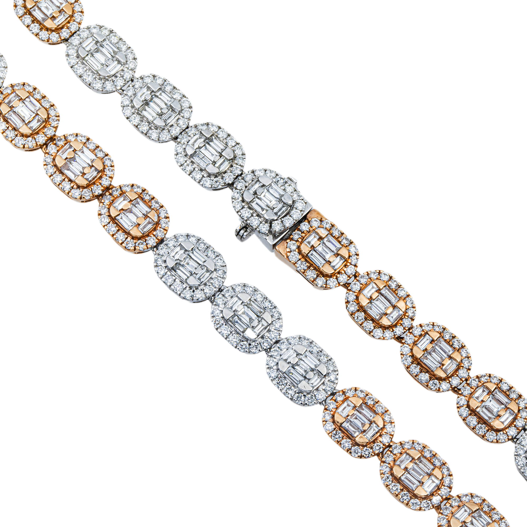 14K Two Tone Round & Baguette Cut Diamond Chain 23.74ct