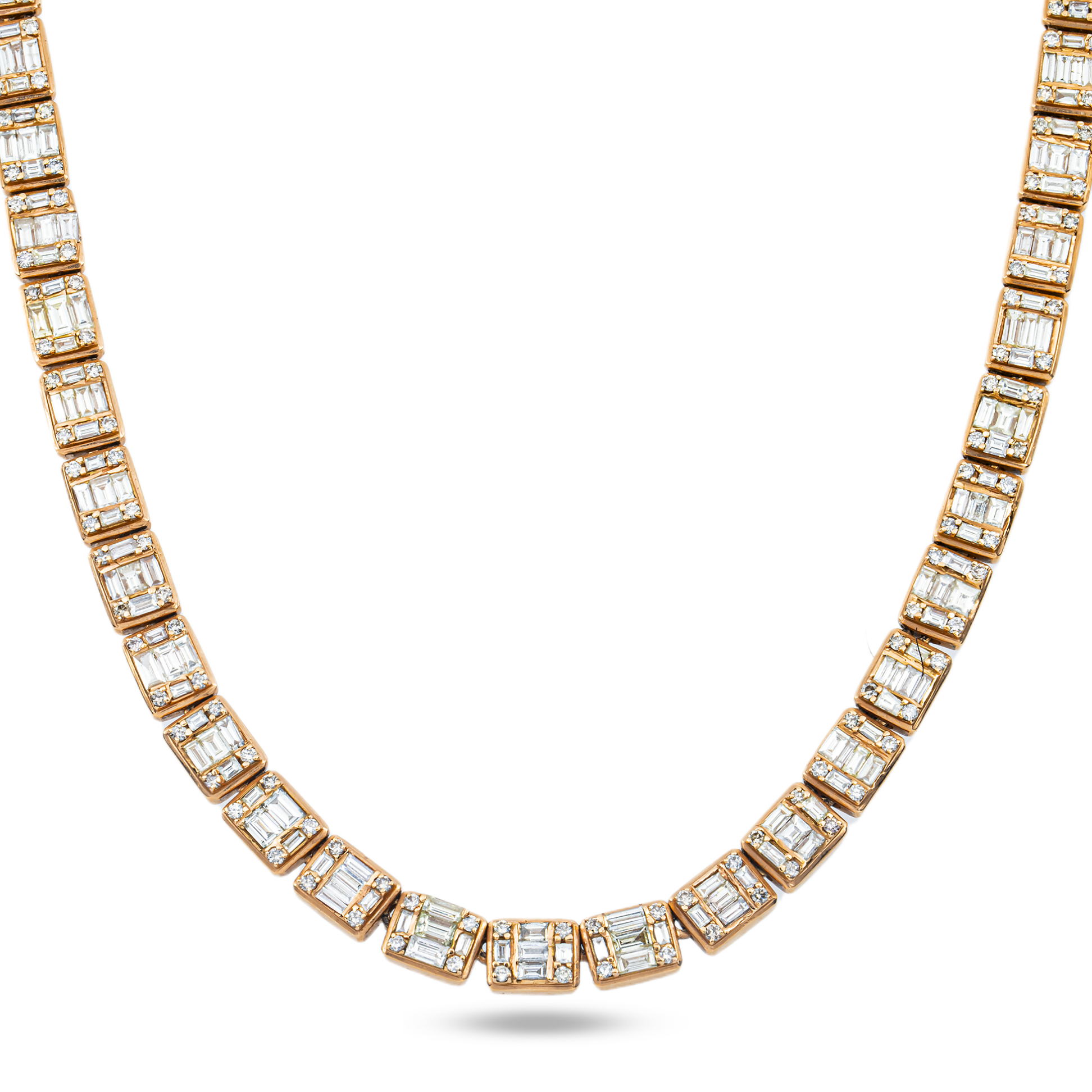 14K Rose Gold Round & Baguette Cut Diamond Chain 20.08ct