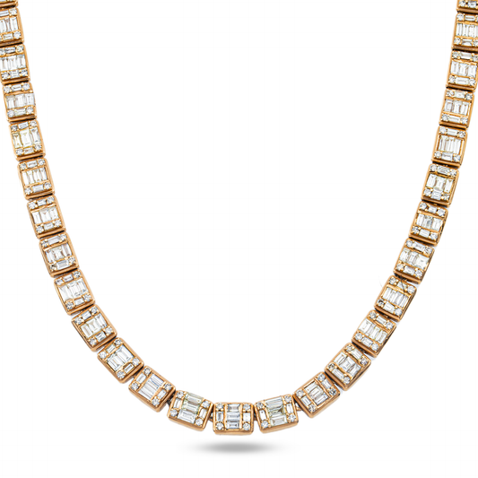 14K Rose Gold Round & Baguette Cut Diamond Chain 20.08ct