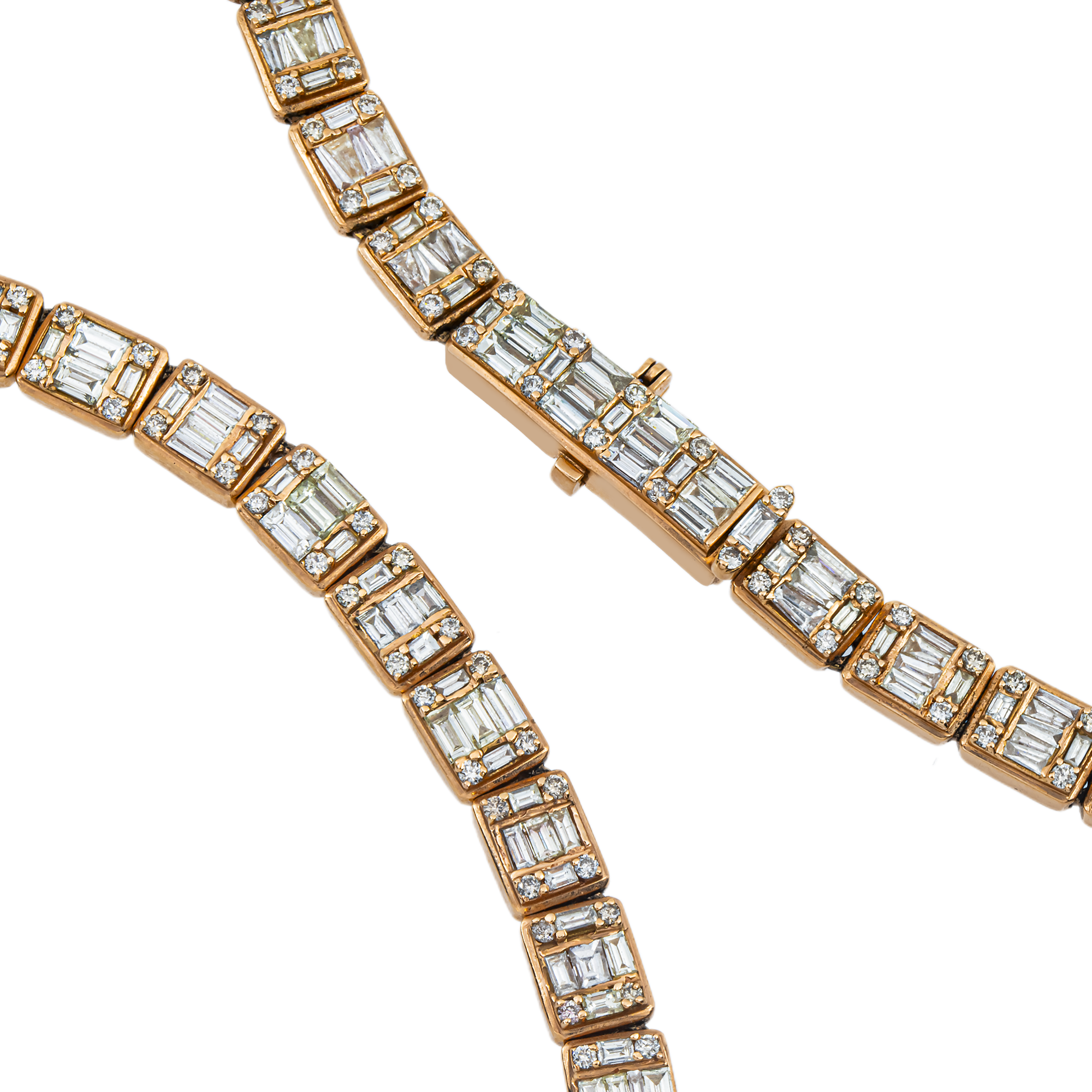14K Rose Gold Round & Baguette Cut Diamond Chain 20.08ct