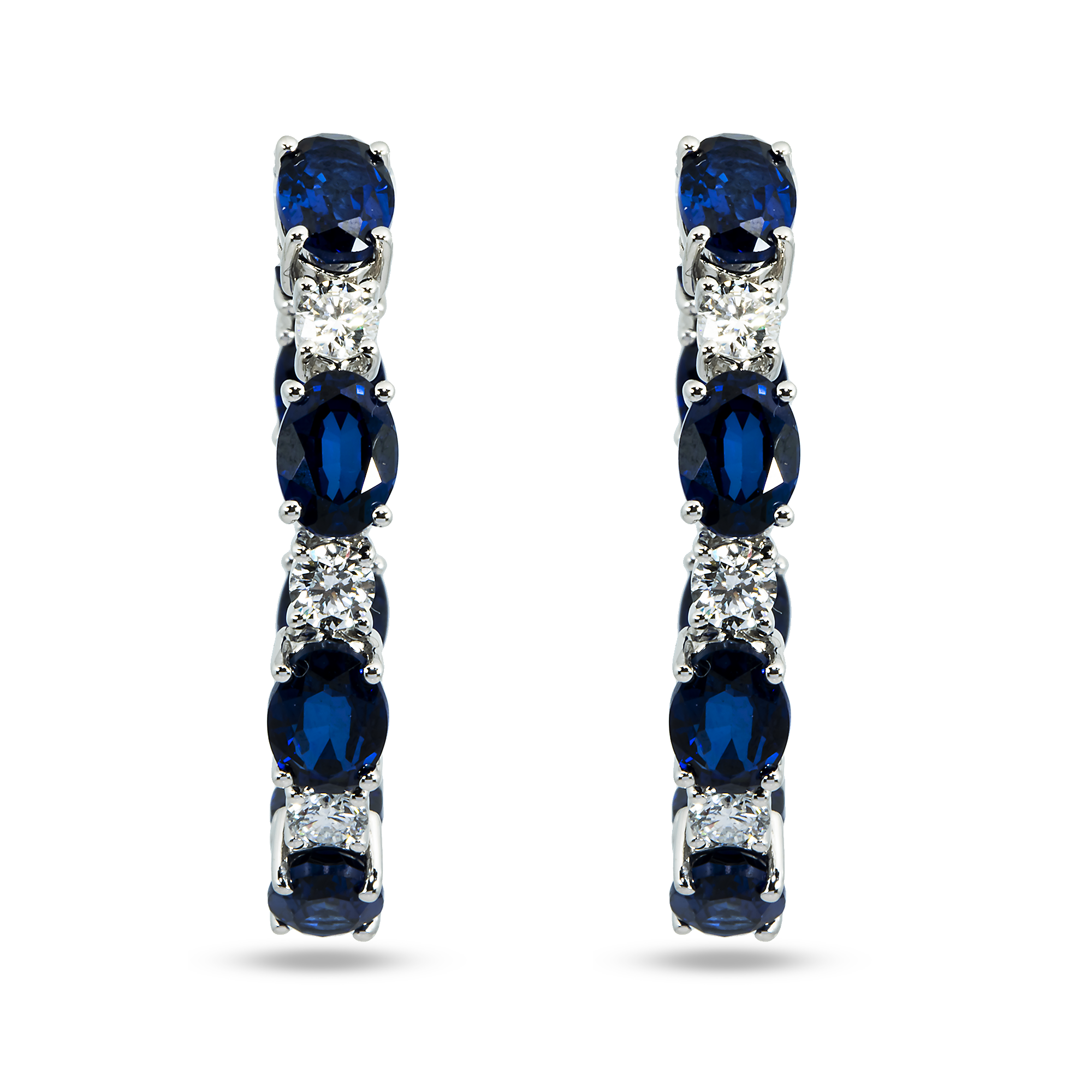 White Gold Oval Cut Sapphire & Round Cut Diamond Hoop Earrings 20.59ctw