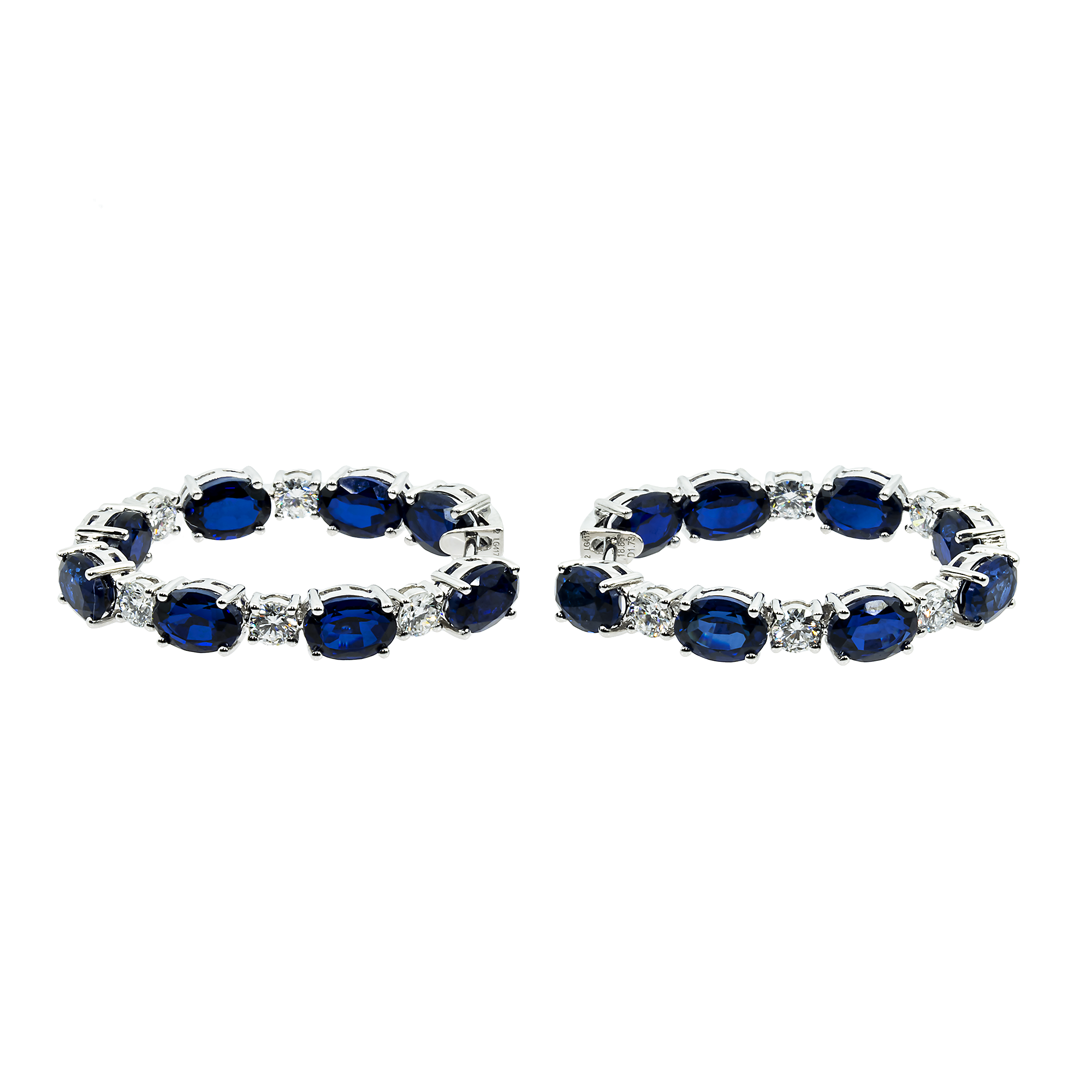 White Gold Oval Cut Sapphire & Round Cut Diamond Hoop Earrings 20.59ctw