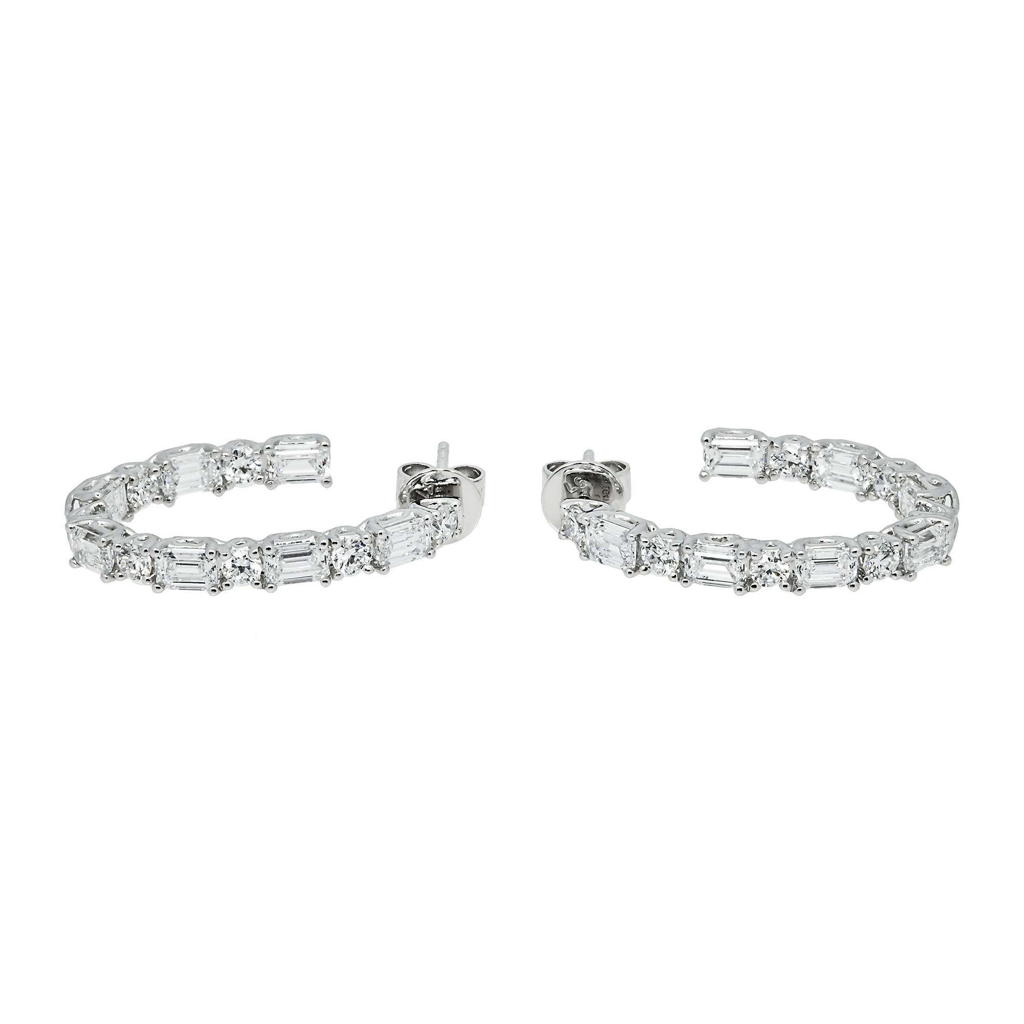 White Gold Round & Emerald Cut Diamond Inside Out Hoop Earrings 3.76ctw