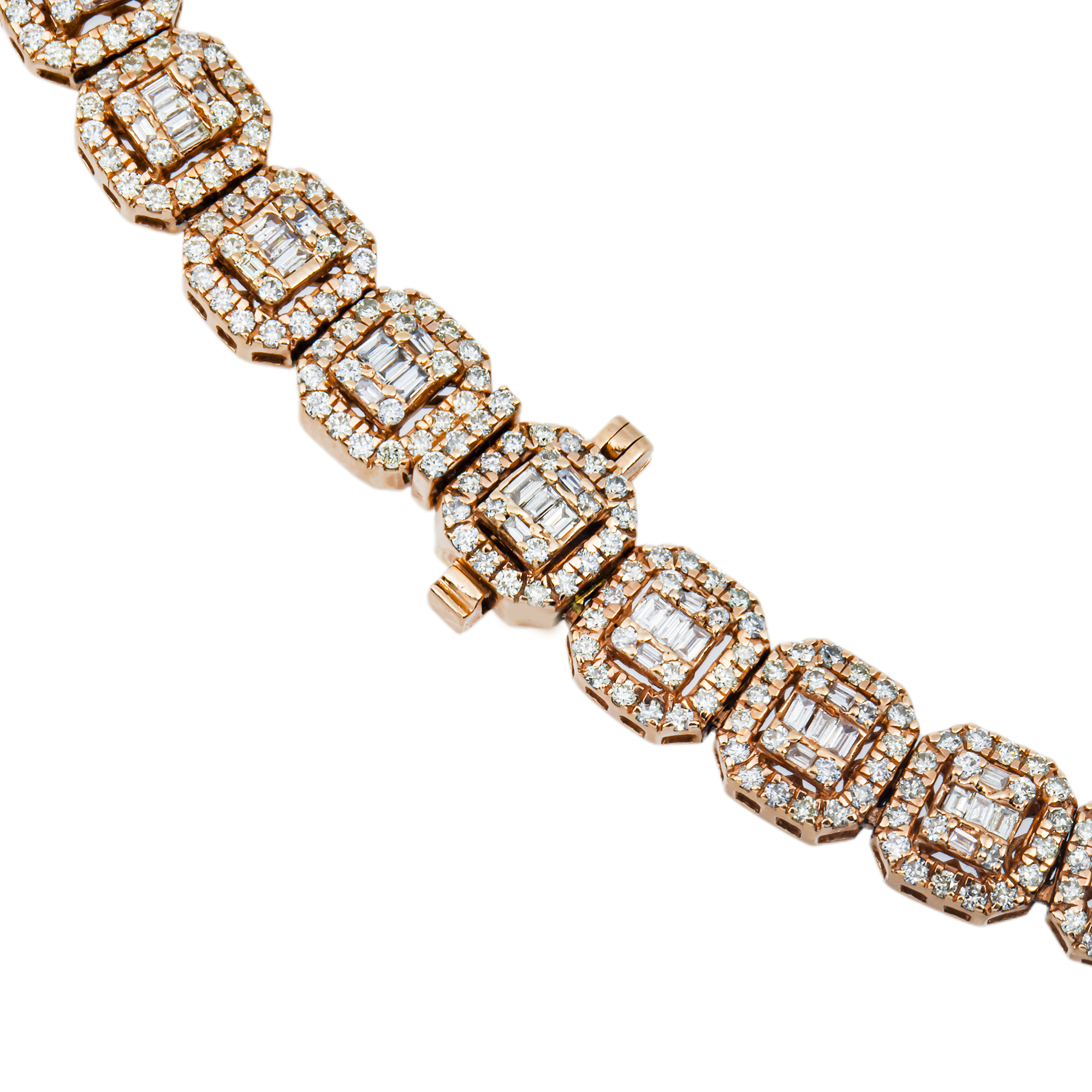 14K Rose Gold Graduated Round & Baguette Cut Diamond Tennis Chain 23.96ct