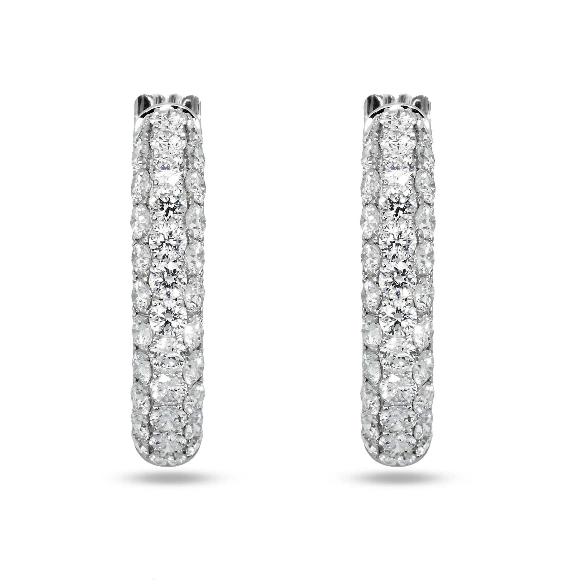 White Gold Round Cut Triple Row Diamond Hoop Earrings 5.95ctw