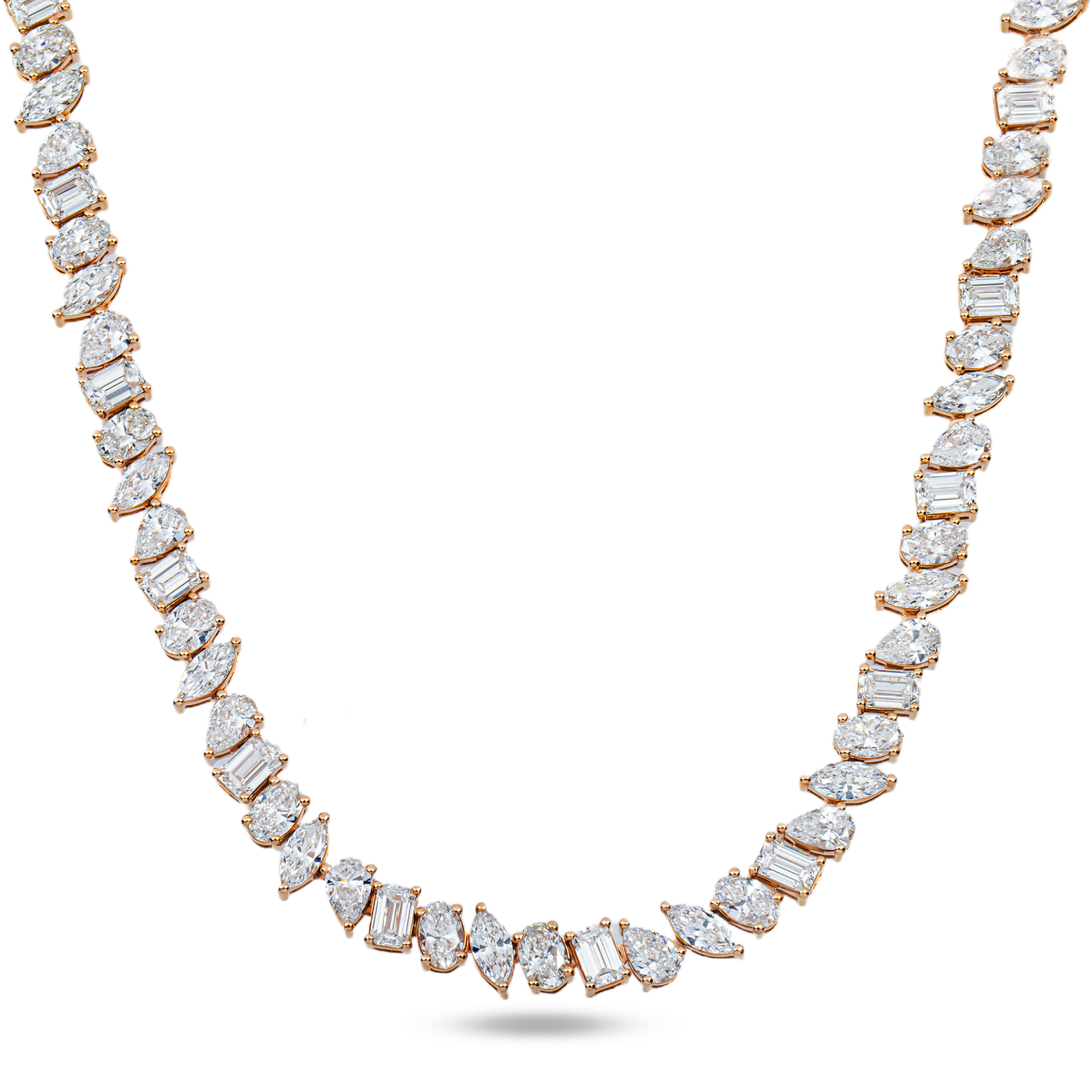 14K Rose Gold Multi Cut Diamond Necklace 35.22ct