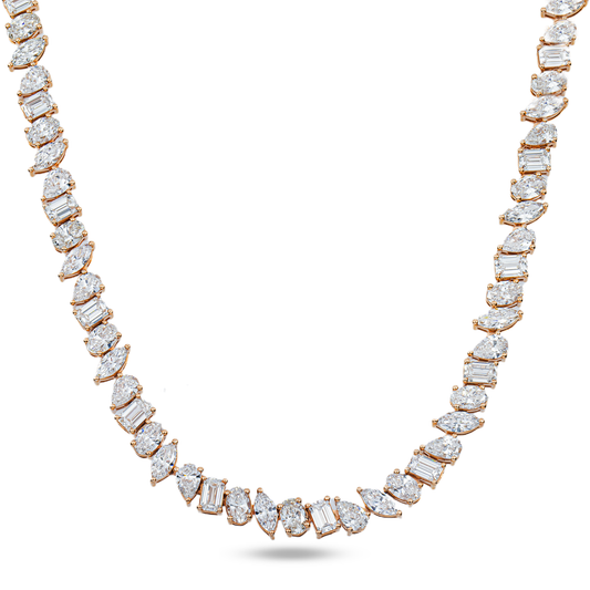 14K Rose Gold Multi Cut Diamond Necklace 35.22ct