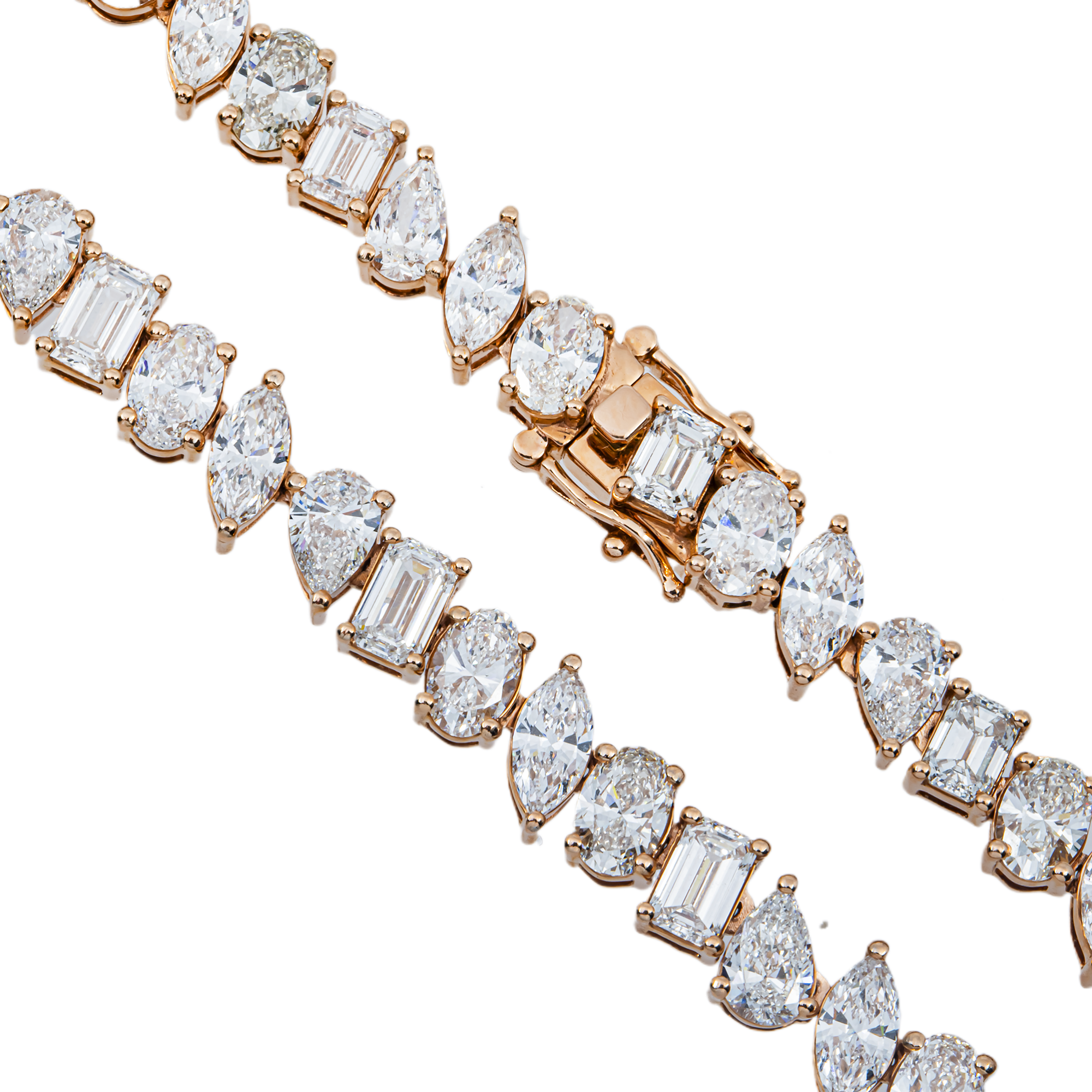 14K Rose Gold Multi Cut Diamond Necklace 35.22ct