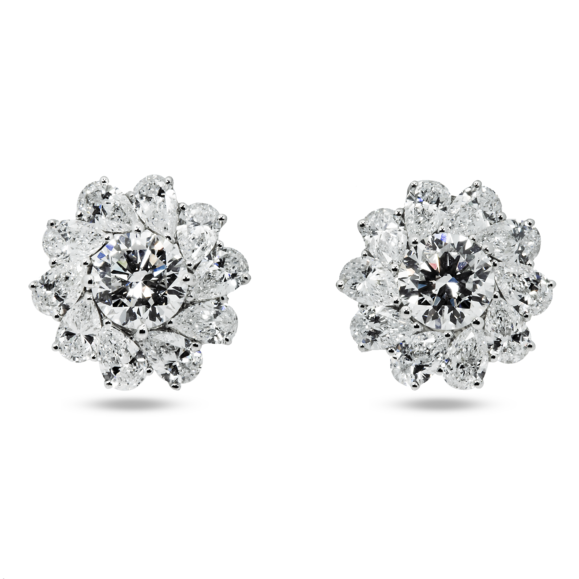 White Gold Round & Pear Cut Diamond Stud Earrings 3.85ctw