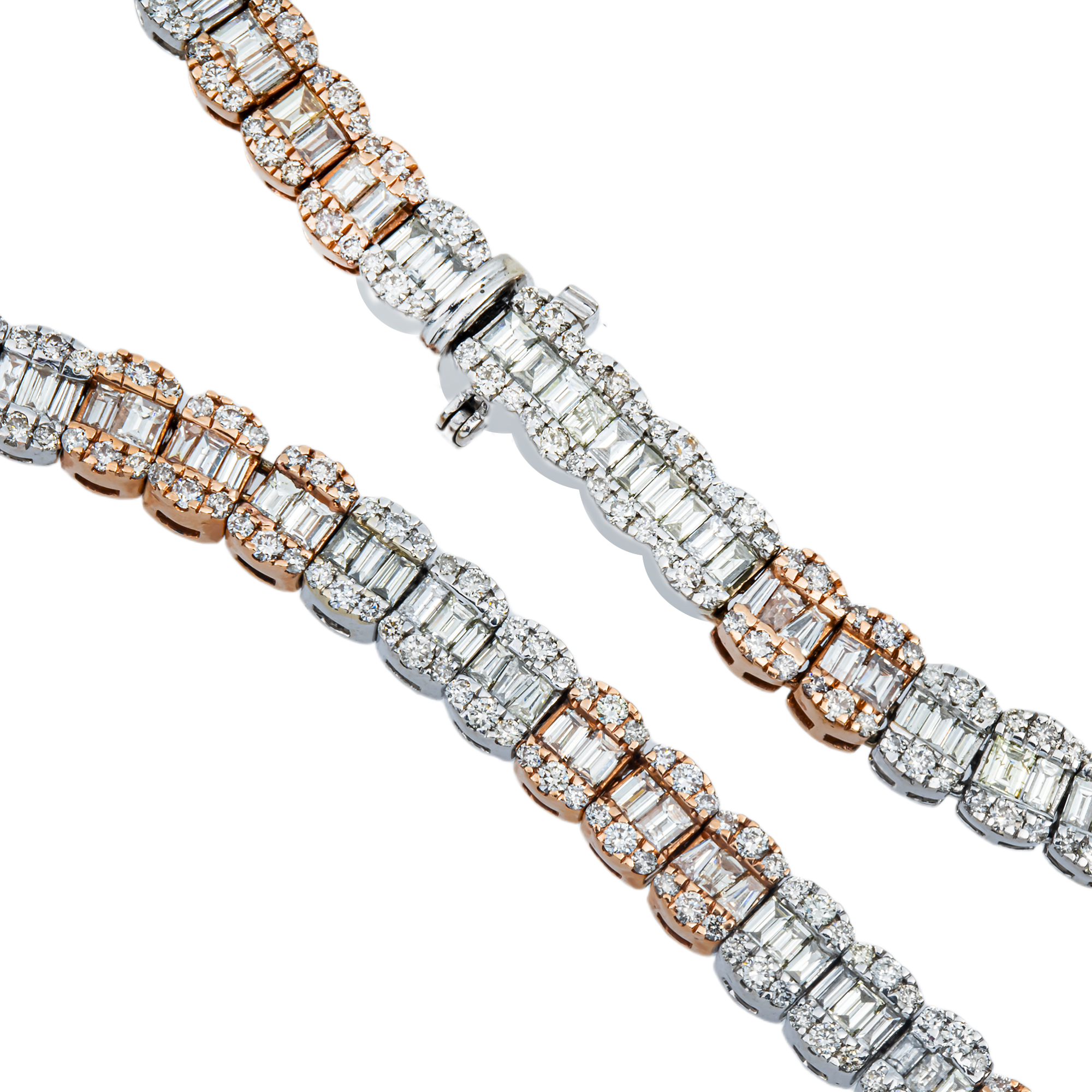 14K Two Tone Round & Baguette Cut Diamond Tennis Chain 19.83ct