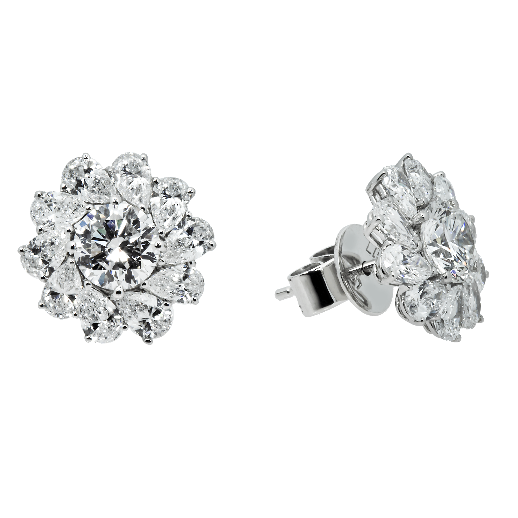 White Gold Round & Pear Cut Diamond Stud Earrings 3.85ctw