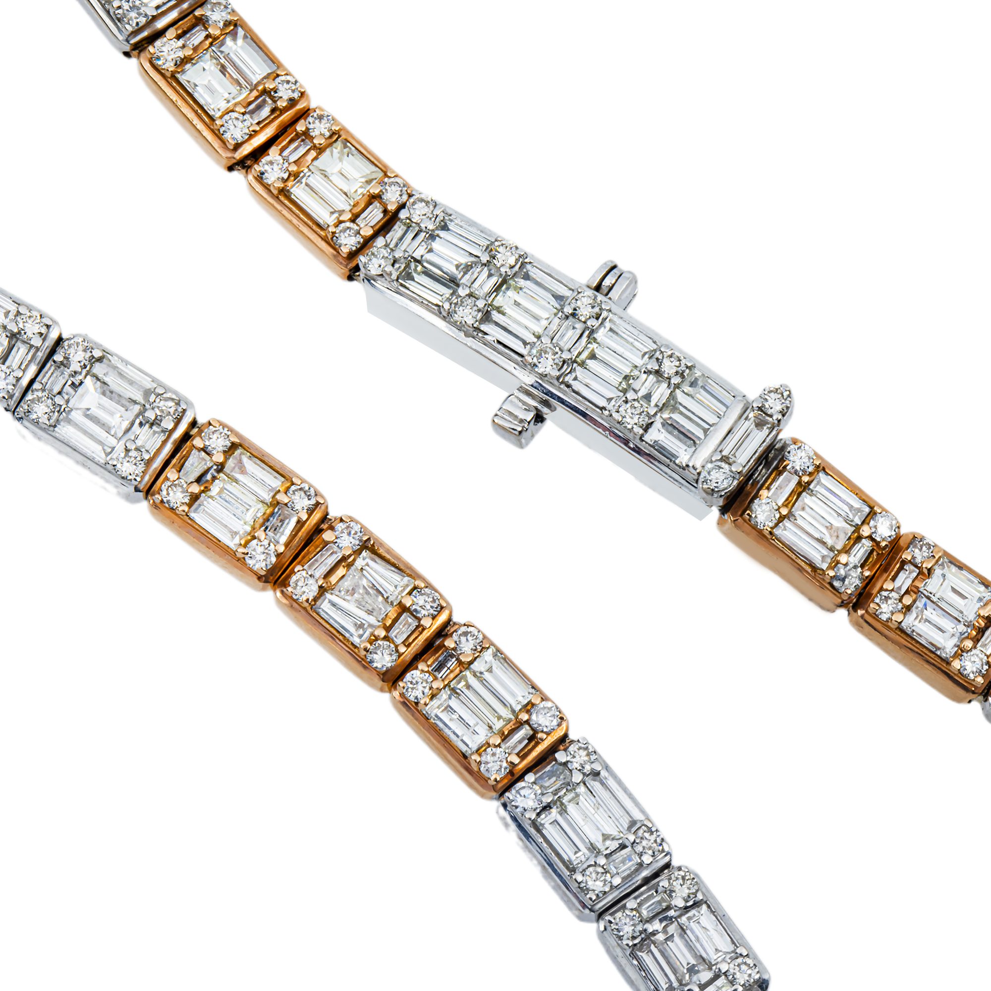 14K Two Tone Round & Baguette Cut Diamond Tennis Chain 17.85ct