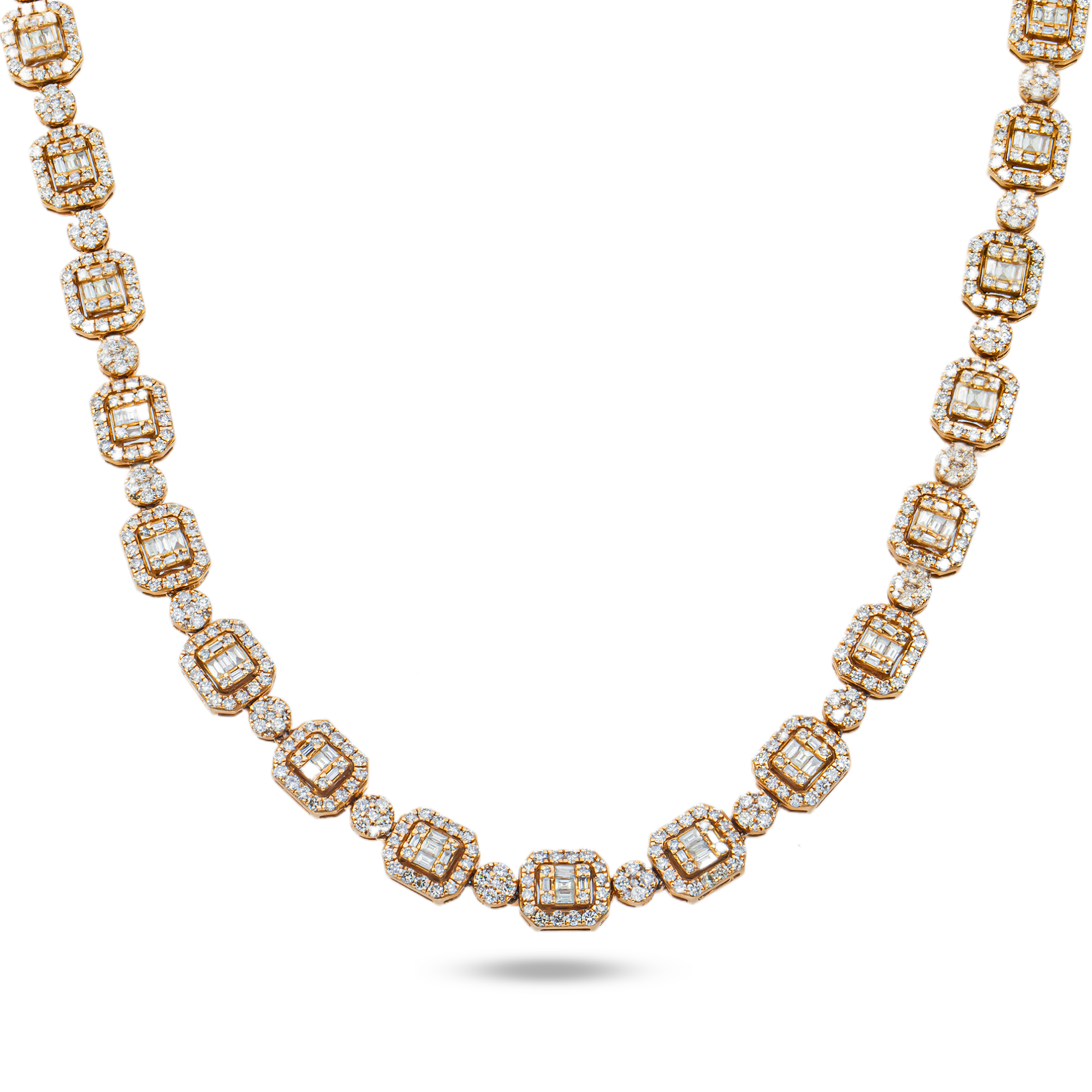 14K Rose Gold Round & Baguette Cut Diamond Tennis Chain 17.57ct