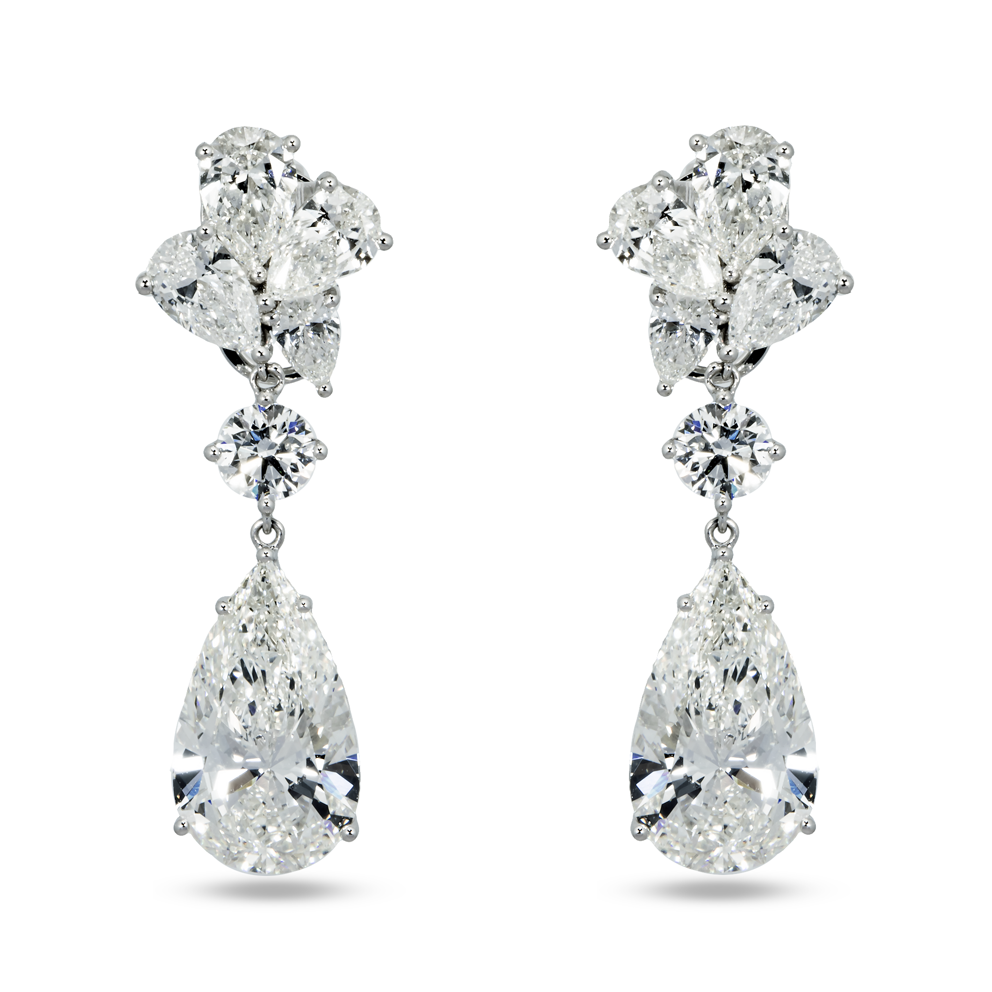 IGI 18K White Gold Round & Pear Cut Diamond Drop Earrings  10.79ctw