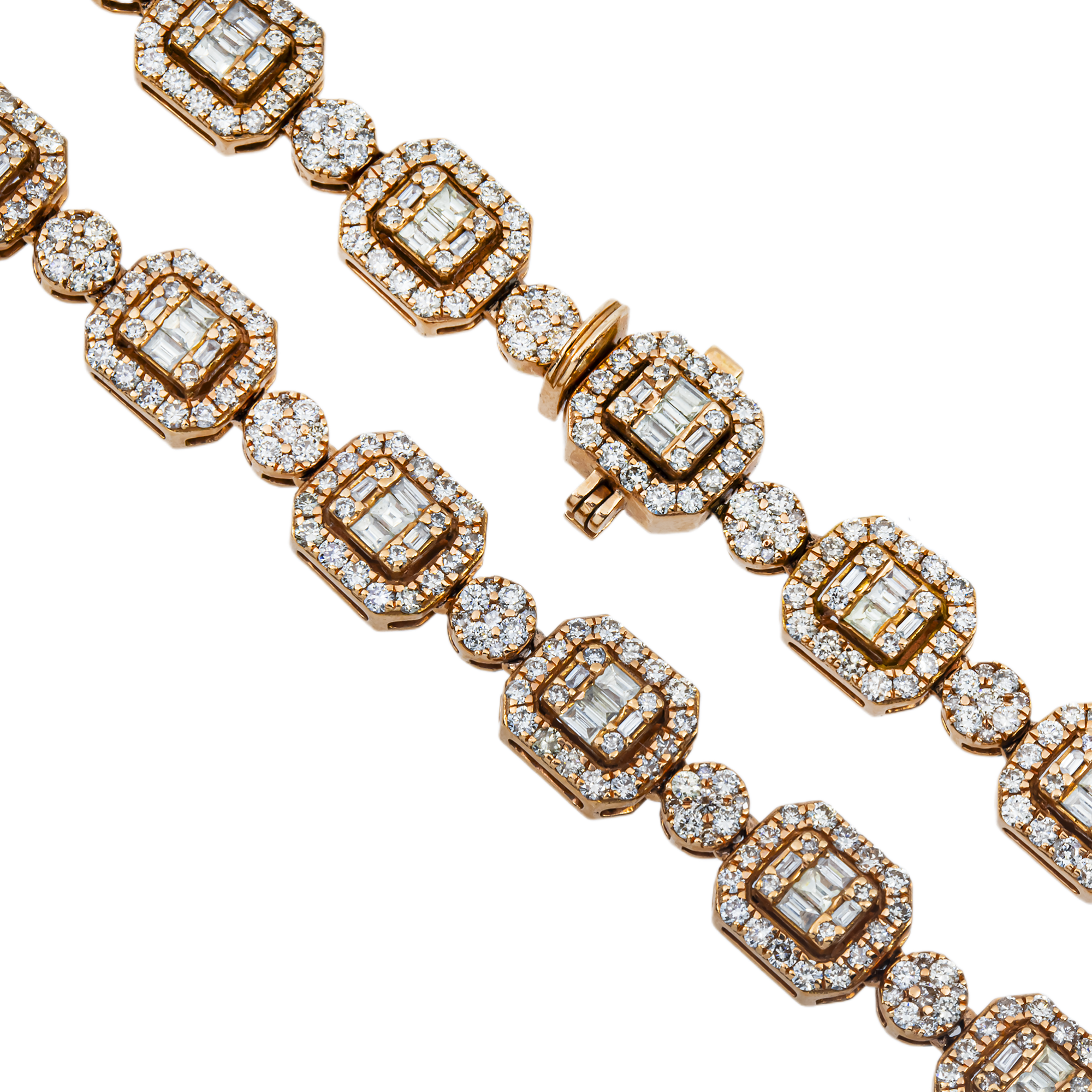 14K Rose Gold Round & Baguette Cut Diamond Tennis Chain 17.57ct